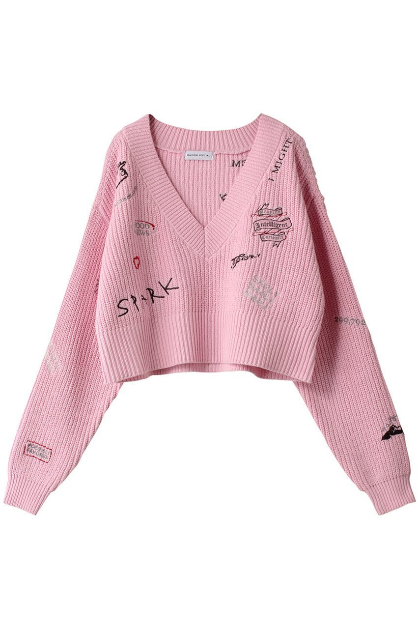 【メゾンスペシャル/MAISON SPECIAL】のV-neck Embroidery Knitwear/Vネックエンブロイダリーニット インテリア・キッズ・メンズ・レディースファッション・服の通販 founy(ファニー) 　ファッション　Fashion　レディースファッション　Fashion for Women　トップス・カットソー　Cut & Sew Tops　ニット　Knit Tops & Sweaters　カジュアルプルオーバー・ニットトップス　Pullovers & Knit Tops / Casual Pullovers　Vネックトップス　V-Neck Tops / V-Cut Neckline Shirts　グラフィック　Graphic, Graphic Design　再入荷　Restock / Back in Stock　おすすめ　Recommended / Our Picks　PNK(ピンク)|ID: prp329100004608287 ipo3291000000034909869