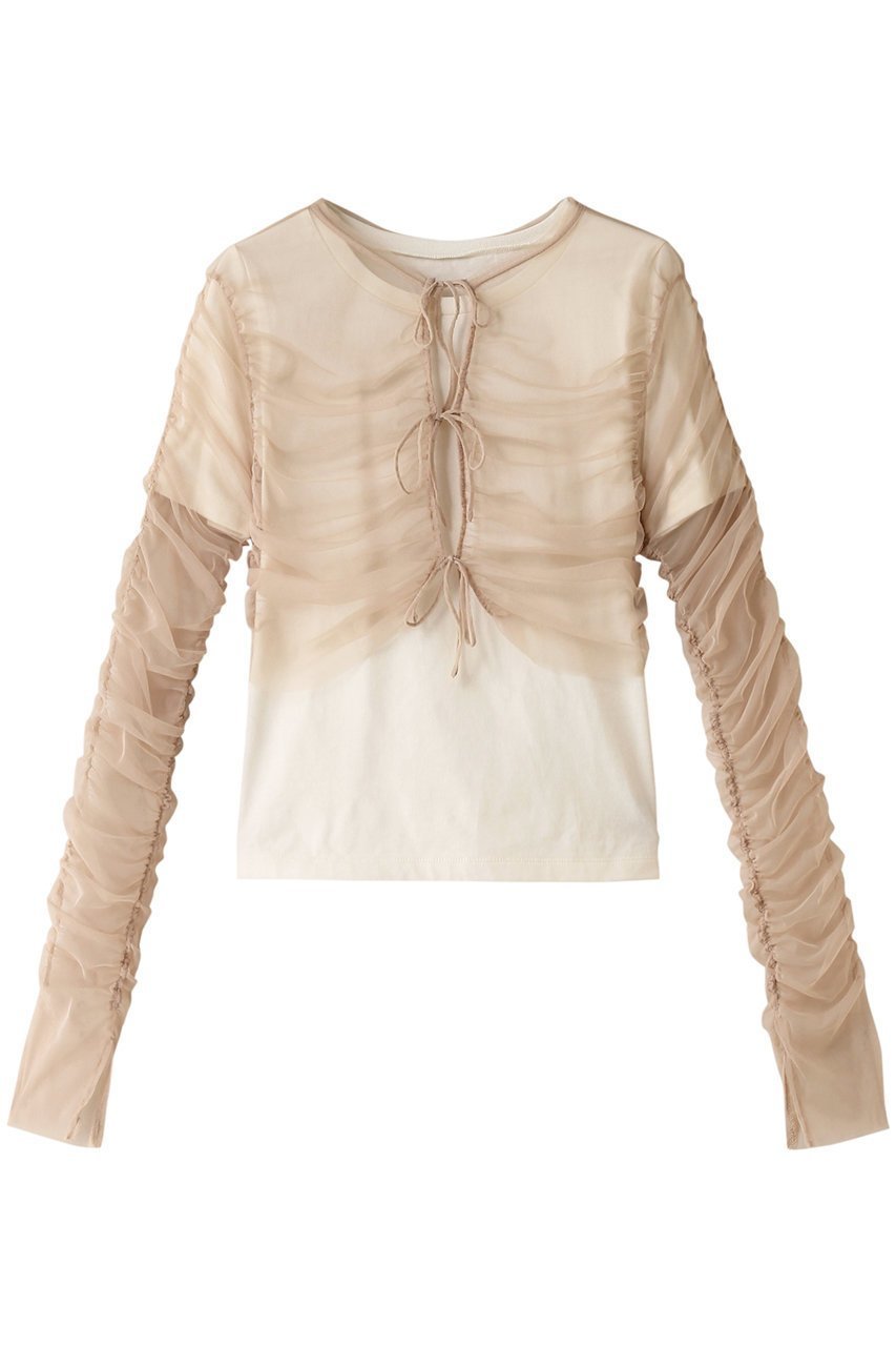 【メゾンスペシャル/MAISON SPECIAL】の【ELLE SHOP 限定】マルチウェイチュールギャザーレイヤードトップ 人気、トレンドファッション・服の通販 founy(ファニー) 　ファッション　Fashion　レディースファッション　Fashion for Women　トップス・カットソー　Cut & Sew Tops　シャツ・ブラウス・オフィスカジュアル　Elegant Blouses & Button-Ups　ロングTシャツ・Tシャツ　Longline T-Shirts & Tees　カットソー・ベーシックTシャツ　Cut-and-Sewn Tops / Stretch Tees & Basics　ギャザー　Gathered, Ruffled　ショート　Short, Short Length　スリーブ　Sleeve, Long Sleeve / Short Sleeve　チュール　Tulip, Tulip Motif　フィット　Fit, Slim Fit　別注　Limited Edition, Custom Order　 other-1|ID: prp329100004608289 ipo3291000000034954486