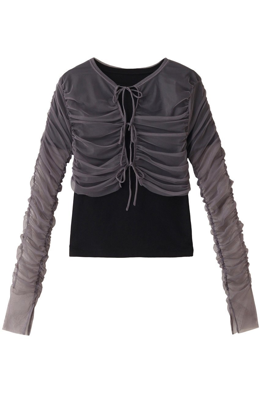 【メゾンスペシャル/MAISON SPECIAL】の【ELLE SHOP 限定】マルチウェイチュールギャザーレイヤードトップ インテリア・キッズ・メンズ・レディースファッション・服の通販 founy(ファニー) 　ファッション　Fashion　レディースファッション　Fashion for Women　トップス・カットソー　Cut & Sew Tops　シャツ・ブラウス・オフィスカジュアル　Elegant Blouses & Button-Ups　ロングTシャツ・Tシャツ　Longline T-Shirts & Tees　カットソー・ベーシックTシャツ　Cut-and-Sewn Tops / Stretch Tees & Basics　ギャザー　Gathered, Ruffled　ショート　Short, Short Length　スリーブ　Sleeve, Long Sleeve / Short Sleeve　チュール　Tulip, Tulip Motif　フィット　Fit, Slim Fit　別注　Limited Edition, Custom Order　BLK(ブラック)|ID: prp329100004608289 ipo3291000000034954489