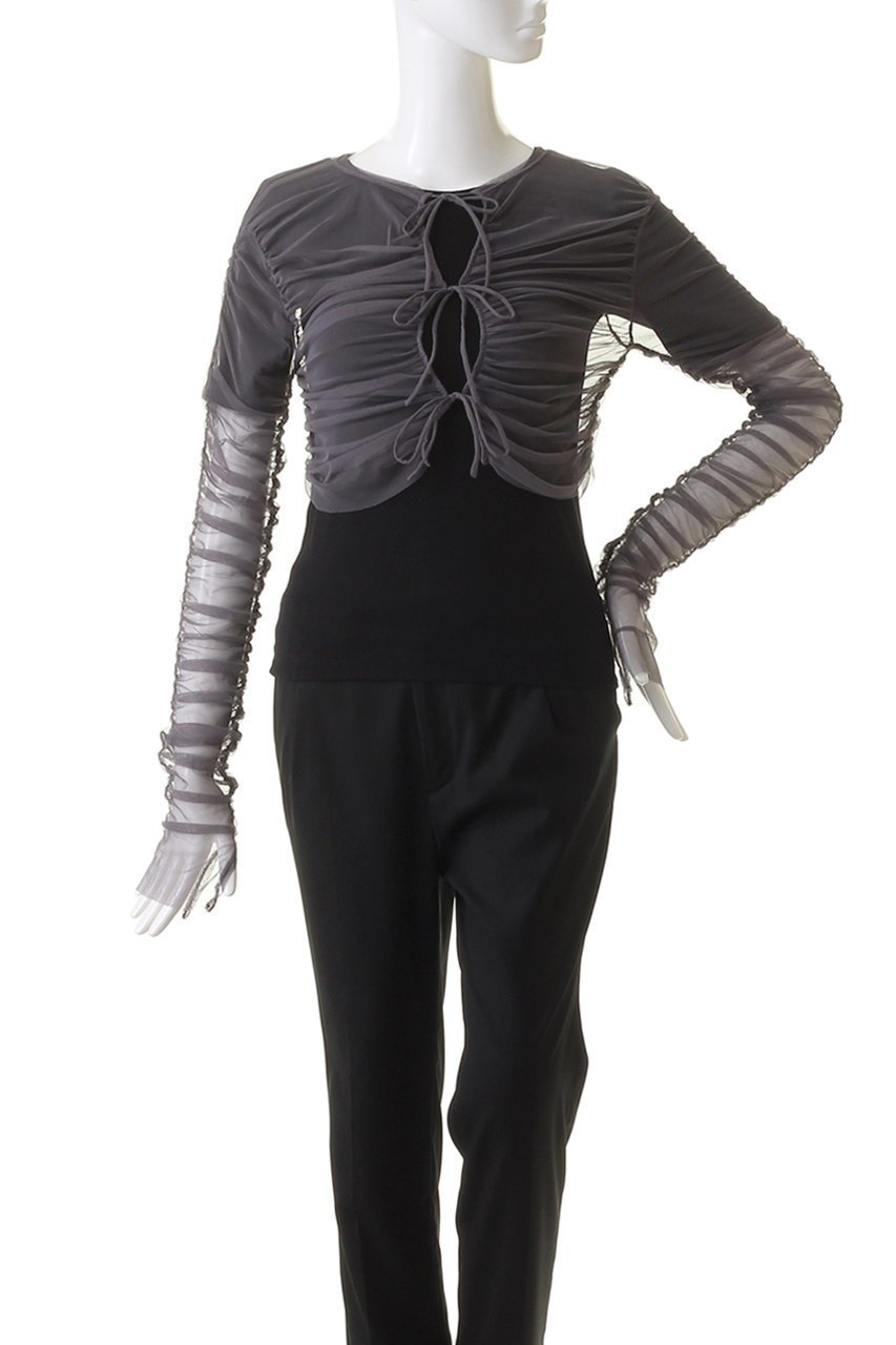 【メゾンスペシャル/MAISON SPECIAL】の【ELLE SHOP 限定】マルチウェイチュールギャザーレイヤードトップ 人気、トレンドファッション・服の通販 founy(ファニー) 　ファッション　Fashion　レディースファッション　Fashion for Women　トップス・カットソー　Cut & Sew Tops　シャツ・ブラウス・オフィスカジュアル　Elegant Blouses & Button-Ups　ロングTシャツ・Tシャツ　Longline T-Shirts & Tees　カットソー・ベーシックTシャツ　Cut-and-Sewn Tops / Stretch Tees & Basics　ギャザー　Gathered, Ruffled　ショート　Short, Short Length　スリーブ　Sleeve, Long Sleeve / Short Sleeve　チュール　Tulip, Tulip Motif　フィット　Fit, Slim Fit　別注　Limited Edition, Custom Order　other-2|ID: prp329100004608289 ipo3291000000034954490