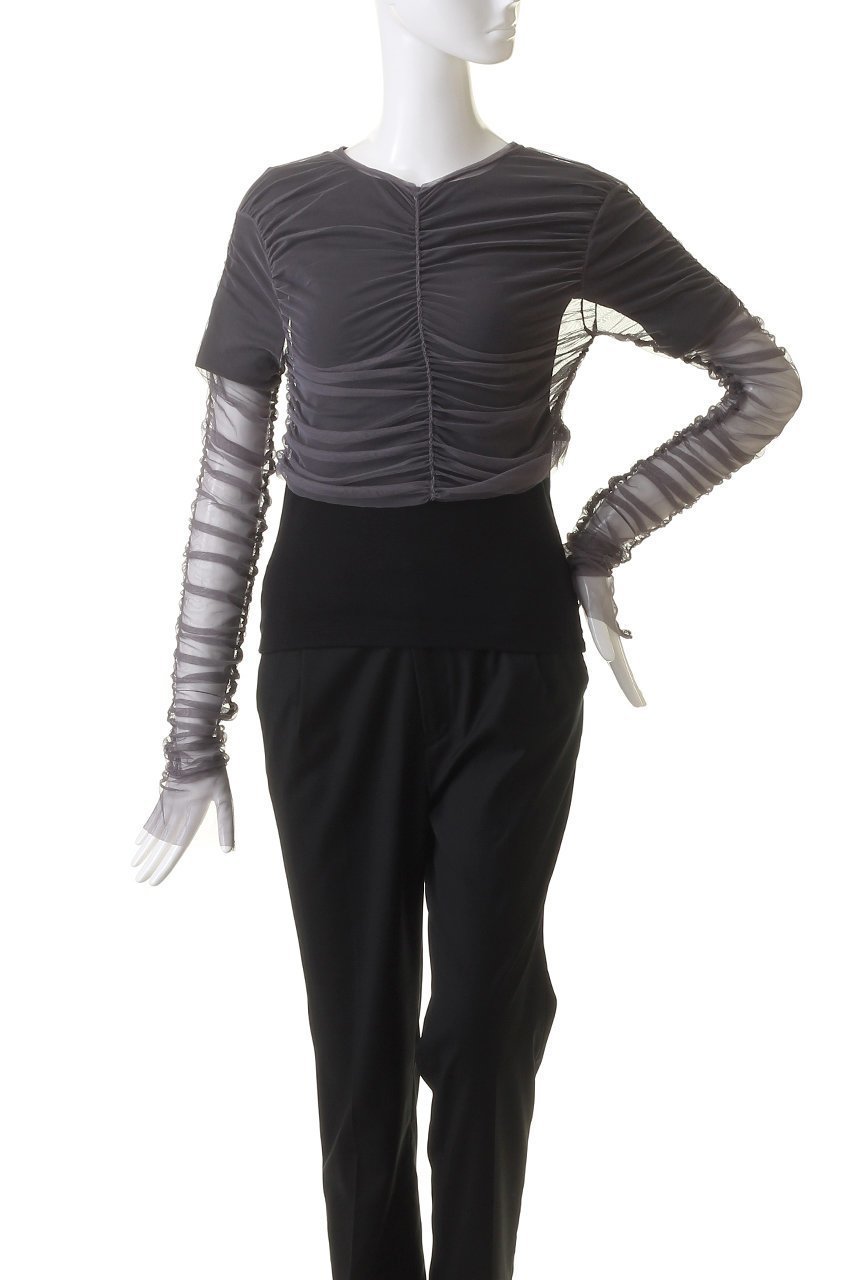 【メゾンスペシャル/MAISON SPECIAL】の【ELLE SHOP 限定】マルチウェイチュールギャザーレイヤードトップ 人気、トレンドファッション・服の通販 founy(ファニー) 　ファッション　Fashion　レディースファッション　Fashion for Women　トップス・カットソー　Cut & Sew Tops　シャツ・ブラウス・オフィスカジュアル　Elegant Blouses & Button-Ups　ロングTシャツ・Tシャツ　Longline T-Shirts & Tees　カットソー・ベーシックTシャツ　Cut-and-Sewn Tops / Stretch Tees & Basics　ギャザー　Gathered, Ruffled　ショート　Short, Short Length　スリーブ　Sleeve, Long Sleeve / Short Sleeve　チュール　Tulip, Tulip Motif　フィット　Fit, Slim Fit　別注　Limited Edition, Custom Order　other-7|ID: prp329100004608289 ipo3291000000034954499