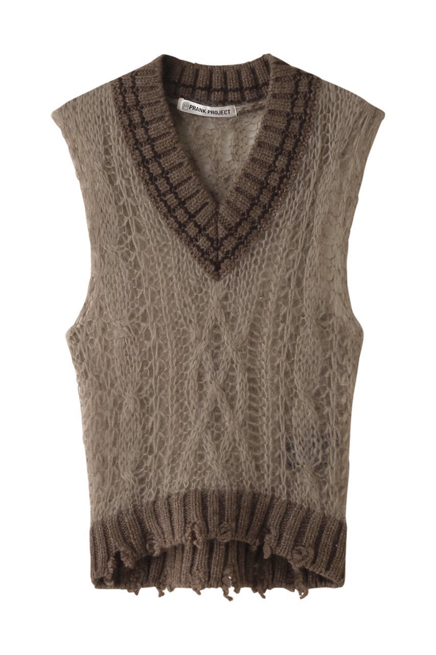 【プランク プロジェクト/PRANK PROJECT】のシアーチルデンニットベスト / Sheer Tilden Knit Vest インテリア・キッズ・メンズ・レディースファッション・服の通販 founy(ファニー) 　ファッション　Fashion　レディースファッション　Fashion for Women　トップス・カットソー　Cut & Sew Tops　ニット　Knit Tops & Sweaters　ベスト&ジレ / 重ね着スタイル　Vests & Gilets　カジュアルプルオーバー・ニットトップス　Pullovers & Knit Tops / Casual Pullovers　ダメージ　Distressed, Destroyed　MOC(モカ)|ID: prp329100004608304 ipo3291000000032932392