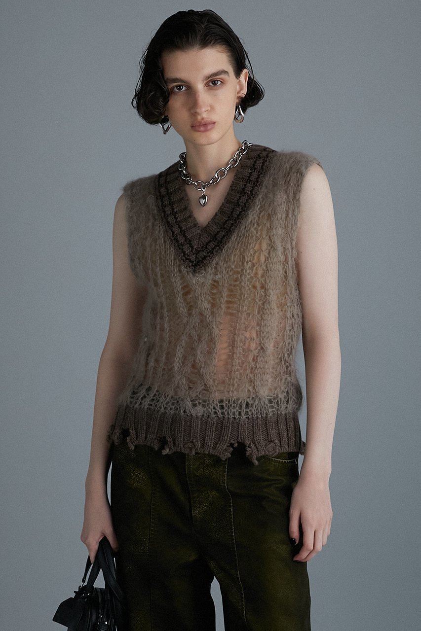 【プランク プロジェクト/PRANK PROJECT】のシアーチルデンニットベスト / Sheer Tilden Knit Vest 人気、トレンドファッション・服の通販 founy(ファニー) 　ファッション　Fashion　レディースファッション　Fashion for Women　トップス・カットソー　Cut & Sew Tops　ニット　Knit Tops & Sweaters　ベスト&ジレ / 重ね着スタイル　Vests & Gilets　カジュアルプルオーバー・ニットトップス　Pullovers & Knit Tops / Casual Pullovers　ダメージ　Distressed, Destroyed　other-6|ID: prp329100004608304 ipo3291000000032932431