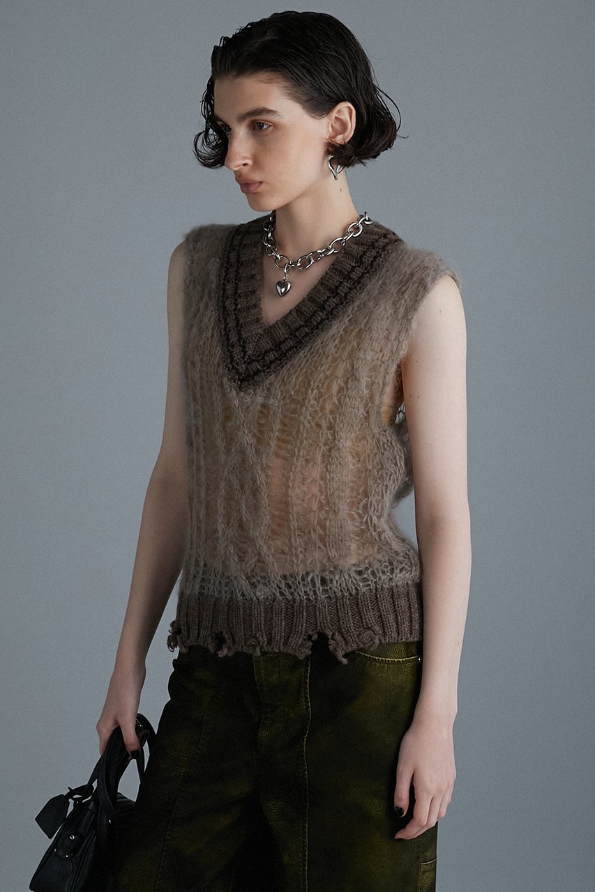 【プランク プロジェクト/PRANK PROJECT】のシアーチルデンニットベスト / Sheer Tilden Knit Vest 人気、トレンドファッション・服の通販 founy(ファニー) 　ファッション　Fashion　レディースファッション　Fashion for Women　トップス・カットソー　Cut & Sew Tops　ニット　Knit Tops & Sweaters　ベスト&ジレ / 重ね着スタイル　Vests & Gilets　カジュアルプルオーバー・ニットトップス　Pullovers & Knit Tops / Casual Pullovers　ダメージ　Distressed, Destroyed　other-7|ID: prp329100004608304 ipo3291000000032932439