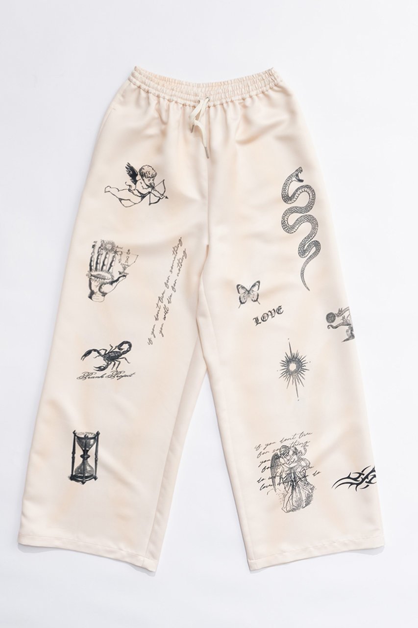 【プランク プロジェクト/PRANK PROJECT】のTATOOプリントパンツ/TATOO Printed Pants インテリア・キッズ・メンズ・レディースファッション・服の通販 founy(ファニー) 　ファッション　Fashion　レディースファッション　Fashion for Women　パンツ　Pants & Trousers　サテン　Satin, Glossy Fabric　ダブル　Double, Double-Breasted　プリント　Print, Printed Pattern　モチーフ　Motif, Design Theme　リラックス　Relax, Relaxed Fit　ヴィンテージ　Vintage Style　IVR(アイボリー)|ID: prp329100004608329 ipo3291000000032933584