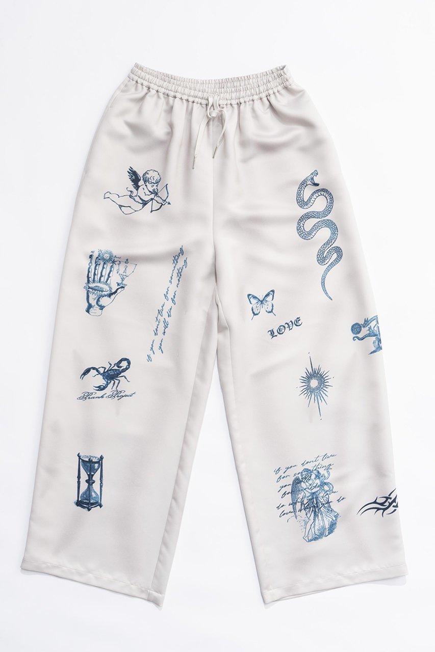【プランク プロジェクト/PRANK PROJECT】のTATOOプリントパンツ/TATOO Printed Pants インテリア・キッズ・メンズ・レディースファッション・服の通販 founy(ファニー) 　ファッション　Fashion　レディースファッション　Fashion for Women　パンツ　Pants & Trousers　サテン　Satin, Glossy Fabric　ダブル　Double, Double-Breasted　プリント　Print, Printed Pattern　モチーフ　Motif, Design Theme　リラックス　Relax, Relaxed Fit　ヴィンテージ　Vintage Style　GRY(グレー)|ID: prp329100004608329 ipo3291000000034980724