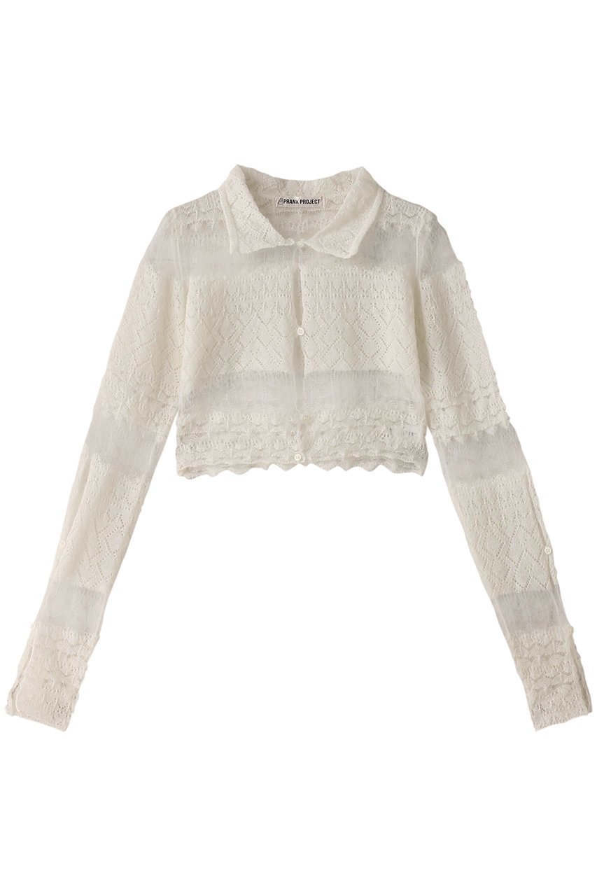 【プランク プロジェクト/PRANK PROJECT】のモヘアレースクロップドカーディガン / Mohair Lace Cropped Cardigan インテリア・キッズ・メンズ・レディースファッション・服の通販 founy(ファニー) 　ファッション　Fashion　レディースファッション　Fashion for Women　トップス・カットソー　Cut & Sew Tops　ニット　Knit Tops & Sweaters　カーディガン・羽織り　Layered Style Cardigans　カーディガン　Cardigan, Knitwear　クロップド　Cropped, Short Length　フロント　Front, Front Design　ボーダー　Border, Stripe　レース　Lace, Lace Fabric　WHT(ホワイト)|ID: prp329100004608364 ipo3291000000032935128