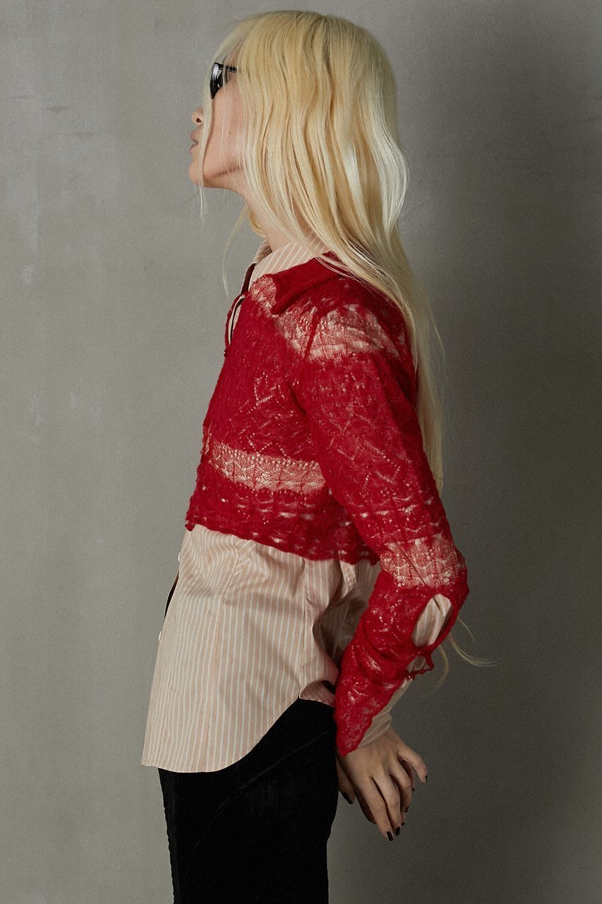 【プランク プロジェクト/PRANK PROJECT】のモヘアレースクロップドカーディガン / Mohair Lace Cropped Cardigan 人気、トレンドファッション・服の通販 founy(ファニー) 　ファッション　Fashion　レディースファッション　Fashion for Women　トップス・カットソー　Cut & Sew Tops　ニット　Knit Tops & Sweaters　カーディガン・羽織り　Layered Style Cardigans　カーディガン　Cardigan, Knitwear　クロップド　Cropped, Short Length　フロント　Front, Front Design　ボーダー　Border, Stripe　レース　Lace, Lace Fabric　other-8|ID: prp329100004608364 ipo3291000000032935198