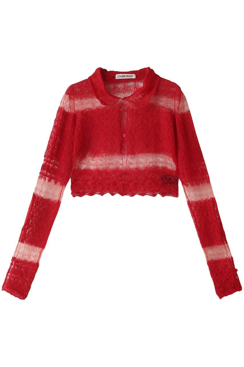 【プランク プロジェクト/PRANK PROJECT】のモヘアレースクロップドカーディガン / Mohair Lace Cropped Cardigan インテリア・キッズ・メンズ・レディースファッション・服の通販 founy(ファニー) 　ファッション　Fashion　レディースファッション　Fashion for Women　トップス・カットソー　Cut & Sew Tops　ニット　Knit Tops & Sweaters　カーディガン・羽織り　Layered Style Cardigans　カーディガン　Cardigan, Knitwear　クロップド　Cropped, Short Length　フロント　Front, Front Design　ボーダー　Border, Stripe　レース　Lace, Lace Fabric　RED(レッド)|ID: prp329100004608364 ipo3291000000034422900