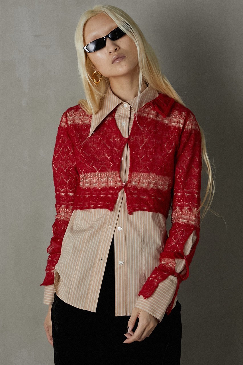 【プランク プロジェクト/PRANK PROJECT】のモヘアレースクロップドカーディガン / Mohair Lace Cropped Cardigan 人気、トレンドファッション・服の通販 founy(ファニー) 　ファッション　Fashion　レディースファッション　Fashion for Women　トップス・カットソー　Cut & Sew Tops　ニット　Knit Tops & Sweaters　カーディガン・羽織り　Layered Style Cardigans　カーディガン　Cardigan, Knitwear　クロップド　Cropped, Short Length　フロント　Front, Front Design　ボーダー　Border, Stripe　レース　Lace, Lace Fabric　other-7|ID: prp329100004608364 ipo3291000000034422906