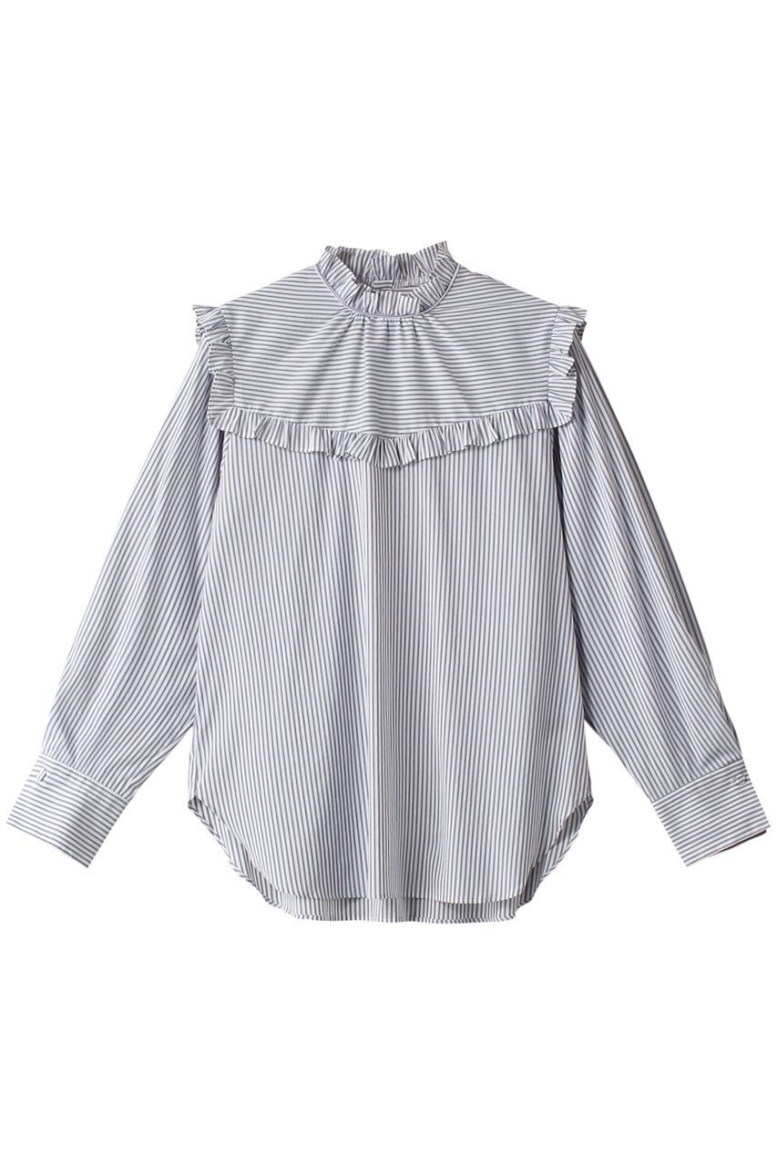 【マルティニーク/martinique】のボザムフリルブラウス インテリア・キッズ・メンズ・レディースファッション・服の通販 founy(ファニー) 　ファッション　Fashion　レディースファッション　Fashion for Women　トップス・カットソー　Cut & Sew Tops　シャツ・ブラウス・オフィスカジュアル　Elegant Blouses & Button-Ups　スリーブ　Sleeve, Long Sleeve / Short Sleeve　マニッシュ　Mannish, Boyish　ロング　Long, Long-Length　ワイド　Wide, Wide Fit　夏　Summer　春　Spring　S/S・春夏　SS, Spring/Summer, Warm Season　ストライプ|ID: prp329100004608368 ipo3291000000032935305