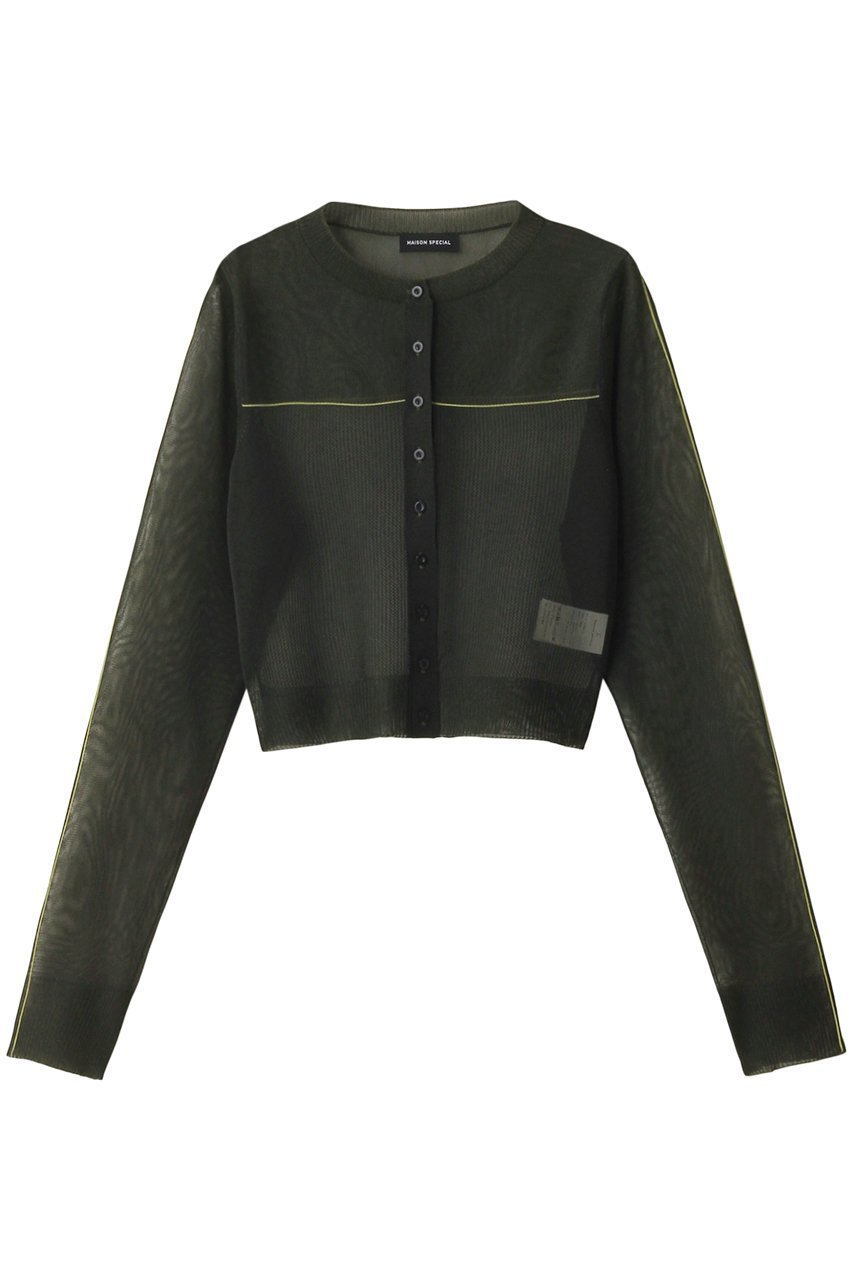 【メゾンスペシャル/MAISON SPECIAL】のColor Line Sheer Knit Cardigan/カラーラインシアーカーディガン インテリア・キッズ・メンズ・レディースファッション・服の通販 founy(ファニー) 　ファッション　Fashion　レディースファッション　Fashion for Women　トップス・カットソー　Cut & Sew Tops　ニット　Knit Tops & Sweaters　カーディガン・羽織り　Layered Style Cardigans　カーディガン　Cardigan, Knitwear　コンパクト　Compact, Small Size　シアー　Sheer, See-Through　シンプル　Simple, Minimal　メッシュ　Mesh, Net Fabric　鹿の子　Piqué, Kanoko Fabric　KHK(カーキ)|ID: prp329100004608377 ipo3291000000032935623