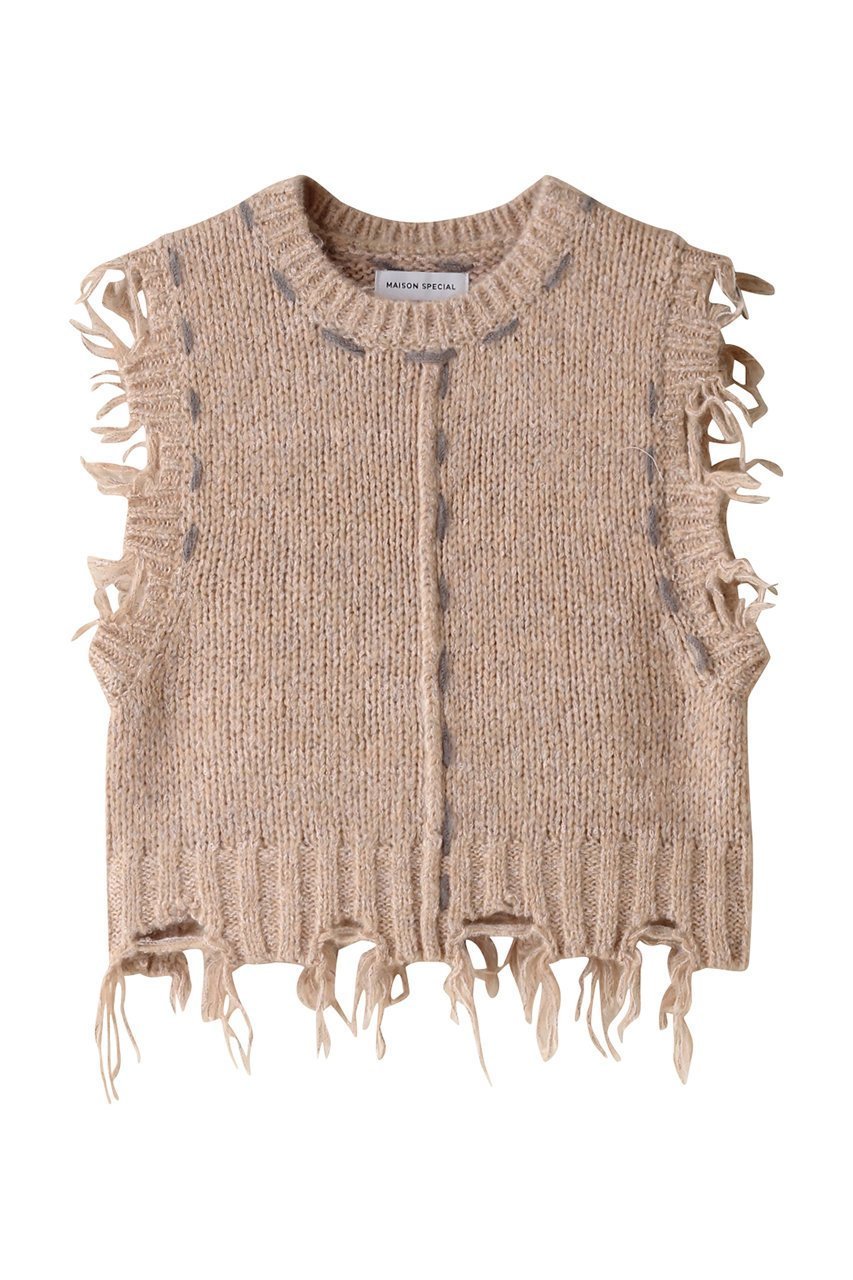 【メゾンスペシャル/MAISON SPECIAL】のDistressed Effect Fringe Knit Vest/ダメージフリンジベスト インテリア・キッズ・メンズ・レディースファッション・服の通販 founy(ファニー) 　ファッション　Fashion　レディースファッション　Fashion for Women　トップス・カットソー　Cut & Sew Tops　ニット　Knit Tops & Sweaters　ベスト&ジレ / 重ね着スタイル　Vests & Gilets　カジュアルプルオーバー・ニットトップス　Pullovers & Knit Tops / Casual Pullovers　コンパクト　Compact, Small Size　ダメージ　Distressed, Destroyed　ハンド　Hand, Handmade　ベスト　Vest, Waistcoat　ミックス　Mix, Mixed Style　ループ　Loop, Loop Knit　おすすめ　Recommended / Our Picks　P.BGE(ピンクベージュ)|ID: prp329100004608401 ipo3291000000032936779