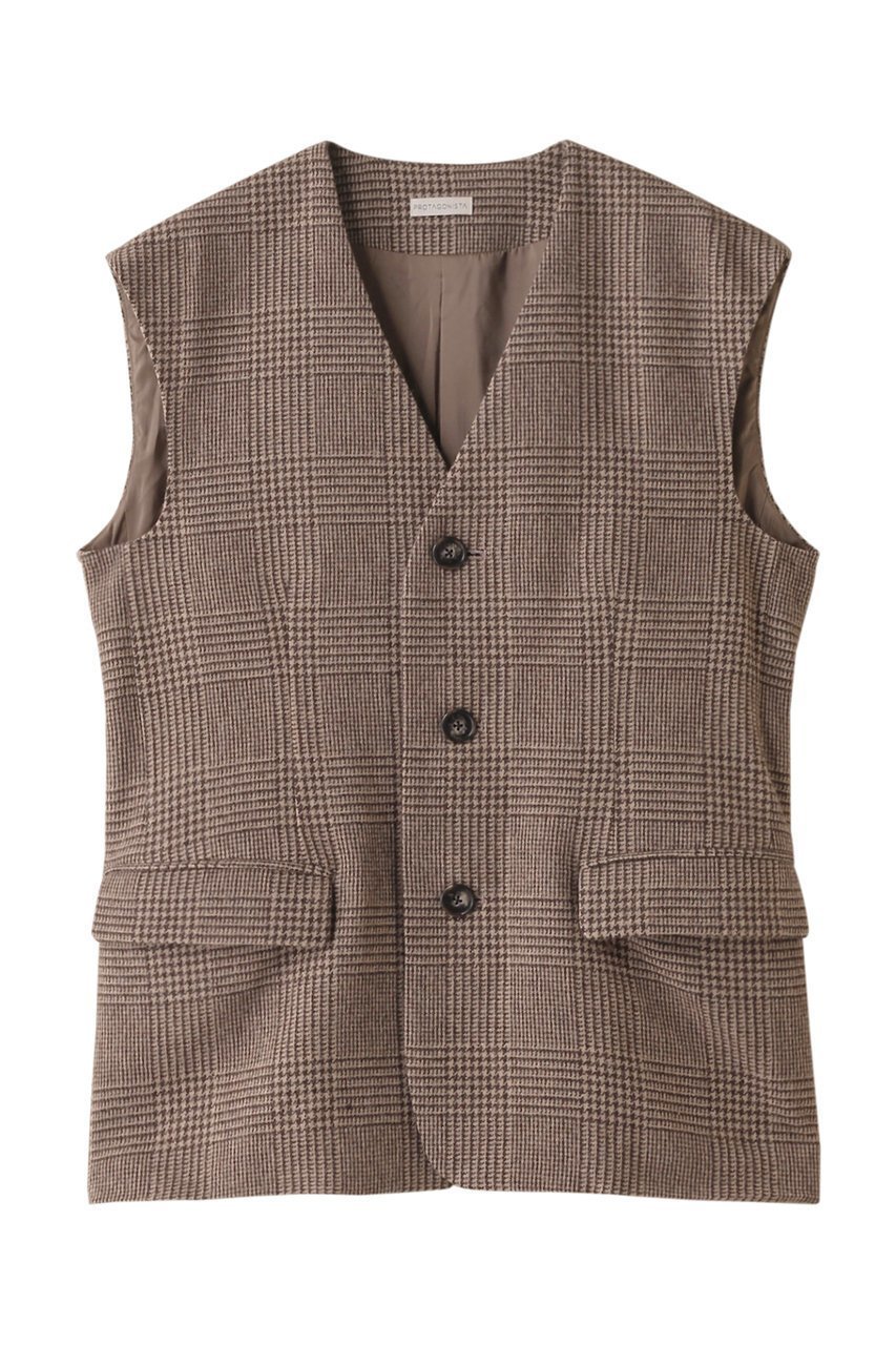 【プロタゴニスタ/PROTAGONISTA】のウールベスト インテリア・キッズ・メンズ・レディースファッション・服の通販 founy(ファニー) 　ファッション　Fashion　レディースファッション　Fashion for Women　アウター　Coat / Outerwear Collection　レディースジャケット・軽アウター　Jackets　クラシカル　Classical, Vintage-Inspired　ジャケット　Jacket, Outerwear　バランス　Balance, Style Balance　ベスト　Vest, Waistcoat　A/W・秋冬　Autumn/Winter　ブラウンチェック|ID: prp329100004608405 ipo3291000000032937043