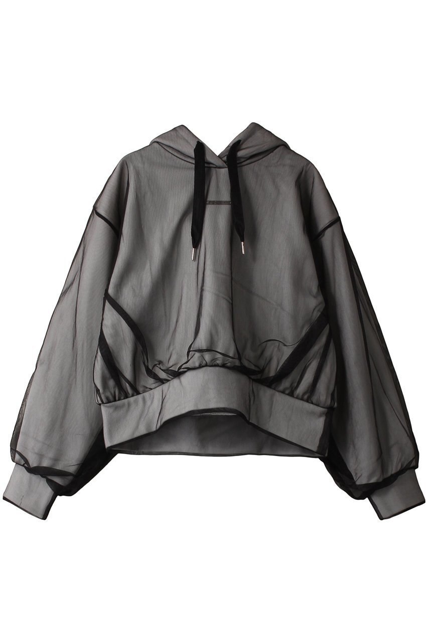 【プランク プロジェクト/PRANK PROJECT】のチュールレイヤードフーディ / Tulle Layered Hoodie インテリア・キッズ・メンズ・レディースファッション・服の通販 founy(ファニー) 　ファッション　Fashion　レディースファッション　Fashion for Women　トップス・カットソー　Cut & Sew Tops　シャツ・ブラウス・オフィスカジュアル　Elegant Blouses & Button-Ups　レディースパーカー・カジュアルフーディー　Casual Hoodies & Sweatshirts　ロングTシャツ・Tシャツ　Longline T-Shirts & Tees　スウェット・クルーネックトップス　Sweatshirts & Crewnecks / Relaxed Fit Sweat Tops　カットソー・ベーシックTシャツ　Cut-and-Sewn Tops / Stretch Tees & Basics　コンパクト　Compact, Small Size　チュール　Tulip, Tulip Motif　ベーシック　Basic, Essential　春　Spring　BLK(ブラック)|ID: prp329100004608418 ipo3291000000032938033