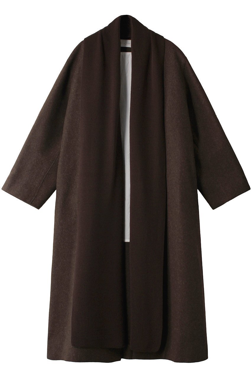 【プレインピープル/PLAIN PEOPLE】の【ESLOW】TOP MELTON ROBE COAT インテリア・キッズ・メンズ・レディースファッション・服の通販 founy(ファニー) 　ファッション　Fashion　レディースファッション　Fashion for Women　アウター　Coat / Outerwear Collection　コート・ロングコート・ピーコート　Long Coats, Peacoats & More　ショール　Shawl, Wrap　シンプル　Simple, Minimal　ストール　Stole, Wrap　メルトン　Melton, Heavy Wool　ロング　Long, Long-Length　ブラウン|ID: prp329100004608423 ipo3291000000032938227