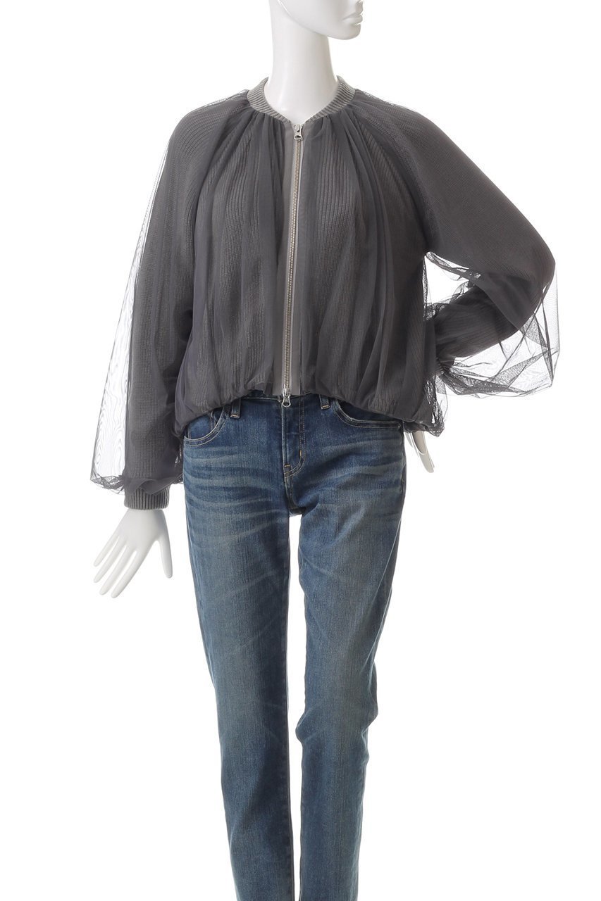 【マリリンムーン/MARILYN MOON】のチュールレイヤードバルーンニットブルゾン 人気、トレンドファッション・服の通販 founy(ファニー) 　ファッション　Fashion　レディースファッション　Fashion for Women　アウター　Coat / Outerwear Collection　レディースジャケット・軽アウター　Jackets　ブルゾンジャケット・スポーティアウター　Blouson Jackets　ギャザー　Gathered, Ruffled　コンパクト　Compact, Small Size　シアー　Sheer, See-Through　ジャケット　Jacket, Outerwear　チュール　Tulip, Tulip Motif　デニム　Denim, Jeans Material　バルーン　Balloon, Balloon Silhouette　ブルゾン　Blouson, Bomber Jacket　ミドル　Middle Length, Mid Height　モダン　Modern, Contemporary　畦　Ribbed Knit　other-2|ID: prp329100004608431 ipo3291000000032938603