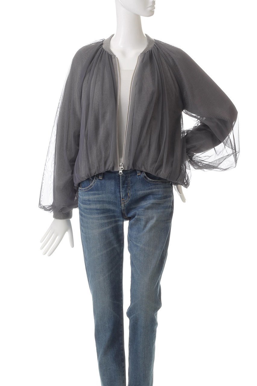 【マリリンムーン/MARILYN MOON】のチュールレイヤードバルーンニットブルゾン 人気、トレンドファッション・服の通販 founy(ファニー) 　ファッション　Fashion　レディースファッション　Fashion for Women　アウター　Coat / Outerwear Collection　レディースジャケット・軽アウター　Jackets　ブルゾンジャケット・スポーティアウター　Blouson Jackets　ギャザー　Gathered, Ruffled　コンパクト　Compact, Small Size　シアー　Sheer, See-Through　ジャケット　Jacket, Outerwear　チュール　Tulip, Tulip Motif　デニム　Denim, Jeans Material　バルーン　Balloon, Balloon Silhouette　ブルゾン　Blouson, Bomber Jacket　ミドル　Middle Length, Mid Height　モダン　Modern, Contemporary　畦　Ribbed Knit　other-7|ID: prp329100004608431 ipo3291000000032938638