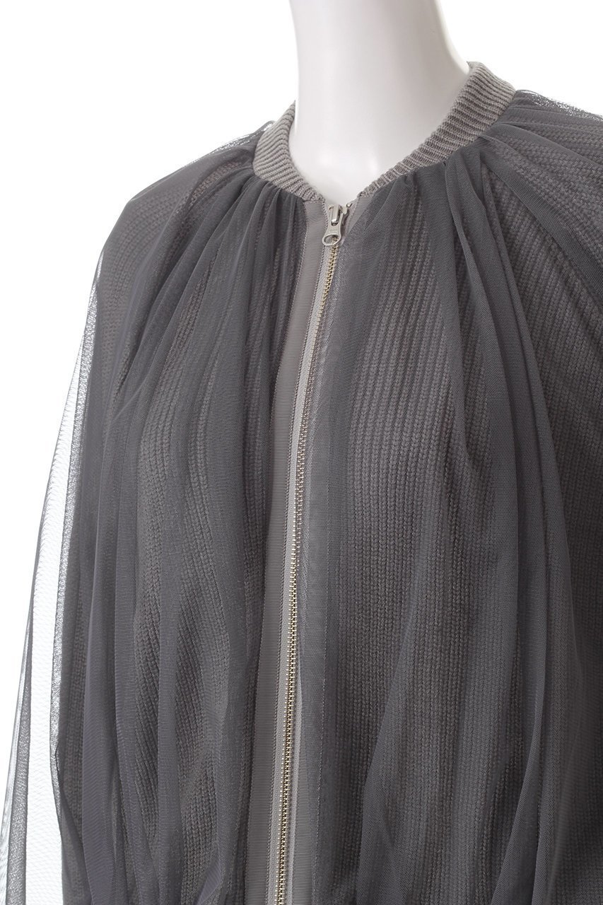 【マリリンムーン/MARILYN MOON】のチュールレイヤードバルーンニットブルゾン 人気、トレンドファッション・服の通販 founy(ファニー) 　ファッション　Fashion　レディースファッション　Fashion for Women　アウター　Coat / Outerwear Collection　レディースジャケット・軽アウター　Jackets　ブルゾンジャケット・スポーティアウター　Blouson Jackets　ギャザー　Gathered, Ruffled　コンパクト　Compact, Small Size　シアー　Sheer, See-Through　ジャケット　Jacket, Outerwear　チュール　Tulip, Tulip Motif　デニム　Denim, Jeans Material　バルーン　Balloon, Balloon Silhouette　ブルゾン　Blouson, Bomber Jacket　ミドル　Middle Length, Mid Height　モダン　Modern, Contemporary　畦　Ribbed Knit　other-5|ID: prp329100004608431 ipo3291000000034956723