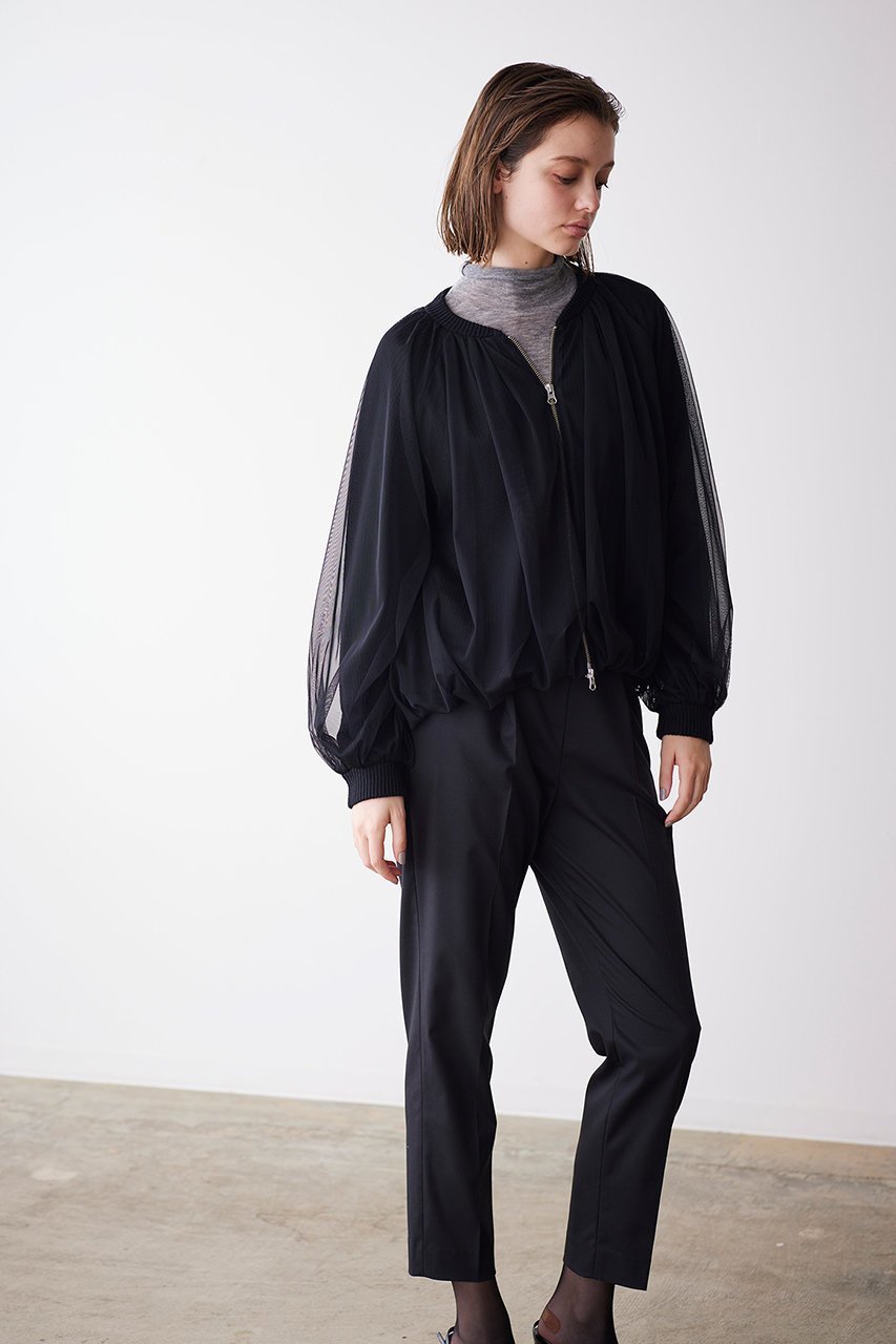 【マリリンムーン/MARILYN MOON】のチュールレイヤードバルーンニットブルゾン 人気、トレンドファッション・服の通販 founy(ファニー) 　ファッション　Fashion　レディースファッション　Fashion for Women　アウター　Coat / Outerwear Collection　レディースジャケット・軽アウター　Jackets　ブルゾンジャケット・スポーティアウター　Blouson Jackets　ギャザー　Gathered, Ruffled　コンパクト　Compact, Small Size　シアー　Sheer, See-Through　ジャケット　Jacket, Outerwear　チュール　Tulip, Tulip Motif　デニム　Denim, Jeans Material　バルーン　Balloon, Balloon Silhouette　ブルゾン　Blouson, Bomber Jacket　ミドル　Middle Length, Mid Height　モダン　Modern, Contemporary　畦　Ribbed Knit　other-8|ID: prp329100004608431 ipo3291000000034956727