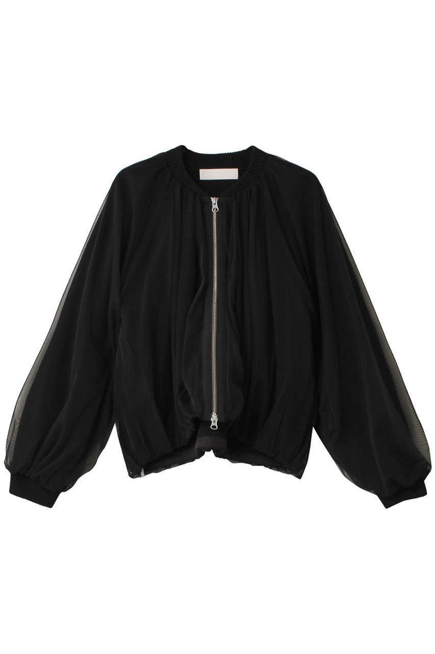 【マリリンムーン/MARILYN MOON】のチュールレイヤードバルーンニットブルゾン インテリア・キッズ・メンズ・レディースファッション・服の通販 founy(ファニー) 　ファッション　Fashion　レディースファッション　Fashion for Women　アウター　Coat / Outerwear Collection　レディースジャケット・軽アウター　Jackets　ブルゾンジャケット・スポーティアウター　Blouson Jackets　ギャザー　Gathered, Ruffled　コンパクト　Compact, Small Size　シアー　Sheer, See-Through　ジャケット　Jacket, Outerwear　チュール　Tulip, Tulip Motif　デニム　Denim, Jeans Material　バルーン　Balloon, Balloon Silhouette　ブルゾン　Blouson, Bomber Jacket　ミドル　Middle Length, Mid Height　モダン　Modern, Contemporary　畦　Ribbed Knit　ブラック|ID: prp329100004608431 ipo3291000000035690715