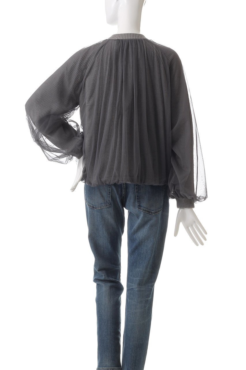 【マリリンムーン/MARILYN MOON】のチュールレイヤードバルーンニットブルゾン 人気、トレンドファッション・服の通販 founy(ファニー) 　ファッション　Fashion　レディースファッション　Fashion for Women　アウター　Coat / Outerwear Collection　レディースジャケット・軽アウター　Jackets　ブルゾンジャケット・スポーティアウター　Blouson Jackets　ギャザー　Gathered, Ruffled　コンパクト　Compact, Small Size　シアー　Sheer, See-Through　ジャケット　Jacket, Outerwear　チュール　Tulip, Tulip Motif　デニム　Denim, Jeans Material　バルーン　Balloon, Balloon Silhouette　ブルゾン　Blouson, Bomber Jacket　ミドル　Middle Length, Mid Height　モダン　Modern, Contemporary　畦　Ribbed Knit　other-4|ID: prp329100004608431 ipo3291000000035690718