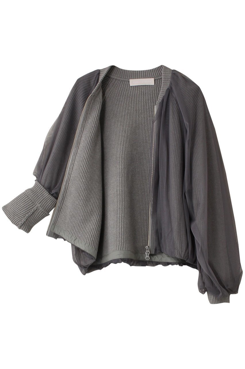 【マリリンムーン/MARILYN MOON】のチュールレイヤードバルーンニットブルゾン 人気、トレンドファッション・服の通販 founy(ファニー) 　ファッション　Fashion　レディースファッション　Fashion for Women　アウター　Coat / Outerwear Collection　レディースジャケット・軽アウター　Jackets　ブルゾンジャケット・スポーティアウター　Blouson Jackets　ギャザー　Gathered, Ruffled　コンパクト　Compact, Small Size　シアー　Sheer, See-Through　ジャケット　Jacket, Outerwear　チュール　Tulip, Tulip Motif　デニム　Denim, Jeans Material　バルーン　Balloon, Balloon Silhouette　ブルゾン　Blouson, Bomber Jacket　ミドル　Middle Length, Mid Height　モダン　Modern, Contemporary　畦　Ribbed Knit　other-6|ID: prp329100004608431 ipo3291000000035690720