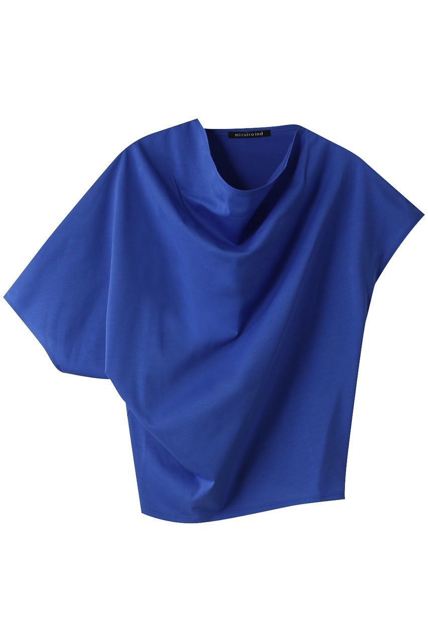 【ミズイロ インド/mizuiro ind】のasymmetry drape P/O プルオーバー インテリア・キッズ・メンズ・レディースファッション・服の通販 founy(ファニー) 　ファッション　Fashion　レディースファッション　Fashion for Women　トップス・カットソー　Cut & Sew Tops　シャツ・ブラウス・オフィスカジュアル　Elegant Blouses & Button-Ups　ロングTシャツ・Tシャツ　Longline T-Shirts & Tees　カジュアルプルオーバー・ニットトップス　Pullovers & Knit Tops / Casual Pullovers　カットソー・ベーシックTシャツ　Cut-and-Sewn Tops / Stretch Tees & Basics　アシンメトリー　Asymmetrical Style　コンパクト　Compact, Small Size　ショート　Short, Short Length　スリーブ　Sleeve, Long Sleeve / Short Sleeve　ドレープ　Drape, Draping Fabric　無地　Plain, Solid Color　blue|ID: prp329100004608438 ipo3291000000032938750
