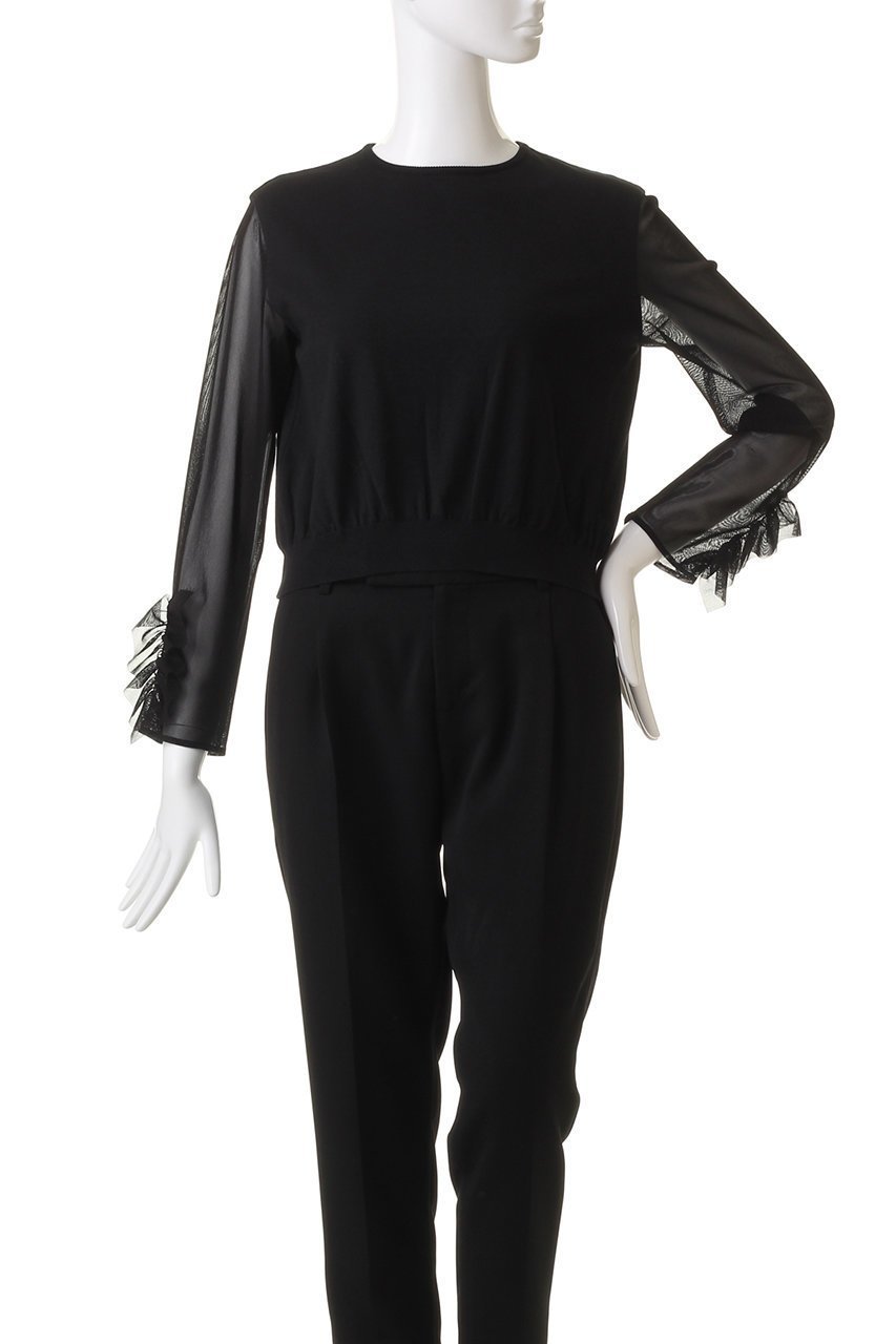【デザイン ワークス/DESIGN WORKS】の【BEAUVET】 チュールネットプルオーバー 人気、トレンドファッション・服の通販 founy(ファニー) 　ファッション　Fashion　レディースファッション　Fashion for Women　トップス・カットソー　Cut & Sew Tops　シャツ・ブラウス・オフィスカジュアル　Elegant Blouses & Button-Ups　ロングTシャツ・Tシャツ　Longline T-Shirts & Tees　カジュアルプルオーバー・ニットトップス　Pullovers & Knit Tops / Casual Pullovers　カットソー・ベーシックTシャツ　Cut-and-Sewn Tops / Stretch Tees & Basics　シアー　Sheer, See-Through　ショート　Short, Short Length　スリーブ　Sleeve, Long Sleeve / Short Sleeve　チュール　Tulip, Tulip Motif　デニム　Denim, Jeans Material　フェミニン　Feminine, Girly　フリル　Frill, Ruffle　ロング　Long, Long-Length　エレガント 上品　Elegant　other-2|ID: prp329100004608469 ipo3291000000032939973