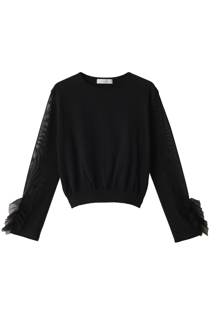 【デザイン ワークス/DESIGN WORKS】の【BEAUVET】 チュールネットプルオーバー インテリア・キッズ・メンズ・レディースファッション・服の通販 founy(ファニー) https://founy.com/ ファッション Fashion レディースファッション Fashion for Women トップス・カットソー Cut & Sew Tops シャツ・ブラウス・オフィスカジュアル Elegant Blouses & Button-Ups ロングTシャツ・Tシャツ Longline T-Shirts & Tees カジュアルプルオーバー・ニットトップス Pullovers & Knit Tops / Casual Pullovers カットソー・ベーシックTシャツ Cut-and-Sewn Tops / Stretch Tees & Basics シアー Sheer, See-Through ショート Short, Short Length スリーブ Sleeve, Long Sleeve / Short Sleeve チュール Tulip, Tulip Motif デニム Denim, Jeans Material フェミニン Feminine, Girly フリル Frill, Ruffle ロング Long, Long-Length エレガント 上品 Elegant |ID: prp329100004608469 ipo3291000000035907947