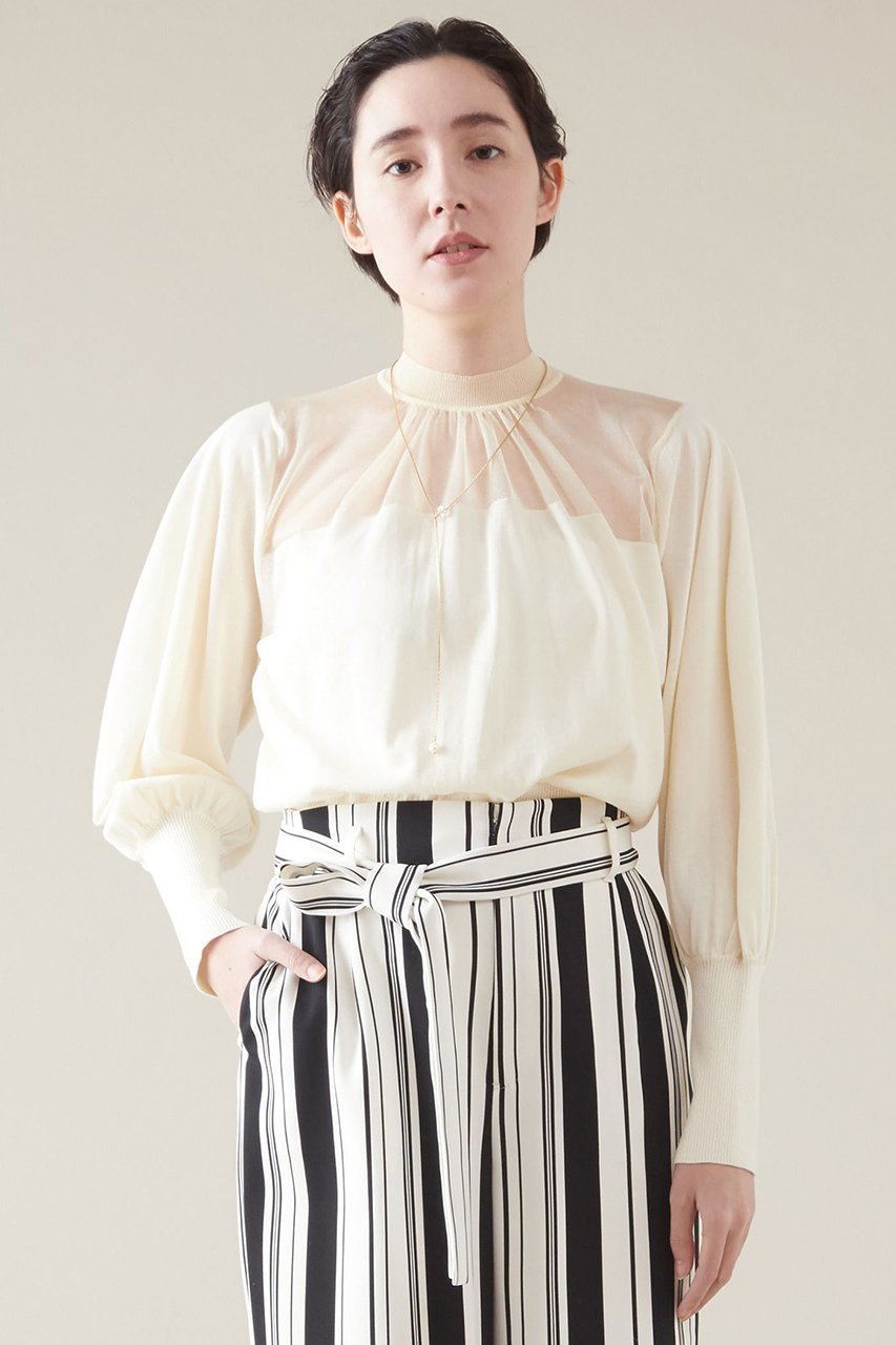 【マルティニーク/martinique】のコントラストプルオーバー 人気、トレンドファッション・服の通販 founy(ファニー) 　ファッション　Fashion　レディースファッション　Fashion for Women　トップス・カットソー　Cut & Sew Tops　ニット　Knit Tops & Sweaters　カジュアルプルオーバー・ニットトップス　Pullovers & Knit Tops / Casual Pullovers　シアー　Sheer, See-Through　ハイネック　High Neck, Mock Neck　夏　Summer　 other-1|ID: prp329100004608512 ipo3291000000035042264