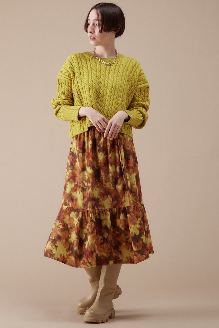 【マルティニーク/martinique】のティアードスカート 人気、トレンドファッション・服の通販 founy(ファニー) 　ファッション　Fashion　レディースファッション　Fashion for Women　スカート　Skirts　ティアードスカート　Tiered Skirts　おすすめ　Recommended / Our Picks　イエロー　Yellow　ギャザー　Gathered, Ruffled　サテン　Satin, Glossy Fabric　ティアード　Tiered, Tiered Style　ティアードスカート　Tiered Skirt, Flounced Skirt　フロント　Front, Front Design　プリント　Print, Printed Pattern　other-4|ID: prp329100004608561 ipo3291000000032943050