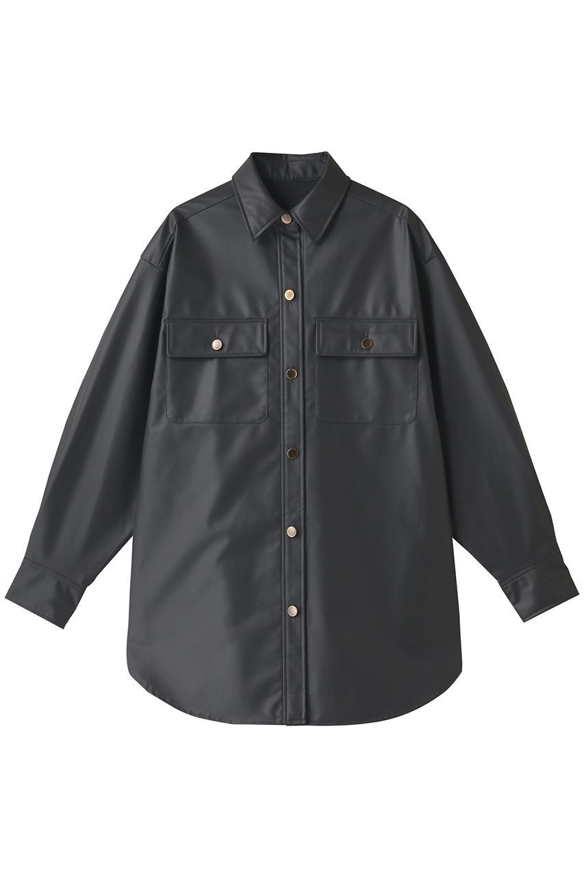 【スリー ドッツ/three dots】のフェイクレザーシャツ インテリア・キッズ・メンズ・レディースファッション・服の通販 founy(ファニー) 　ファッション　Fashion　レディースファッション　Fashion for Women　トップス・カットソー　Cut & Sew Tops　シャツ・ブラウス・オフィスカジュアル　Elegant Blouses & Button-Ups　おすすめ　Recommended / Our Picks　シンプル　Simple, Minimal　スリーブ　Sleeve, Long Sleeve / Short Sleeve　セットアップ　Set-Up, Coordinated Outfit　ロング　Long, Long-Length　A/W・秋冬　Autumn/Winter　羽織　Haori, Light Jacket　長袖　Long Sleeve, Full Sleeve　チャコールグレー|ID: prp329100004608567 ipo3291000000035064198