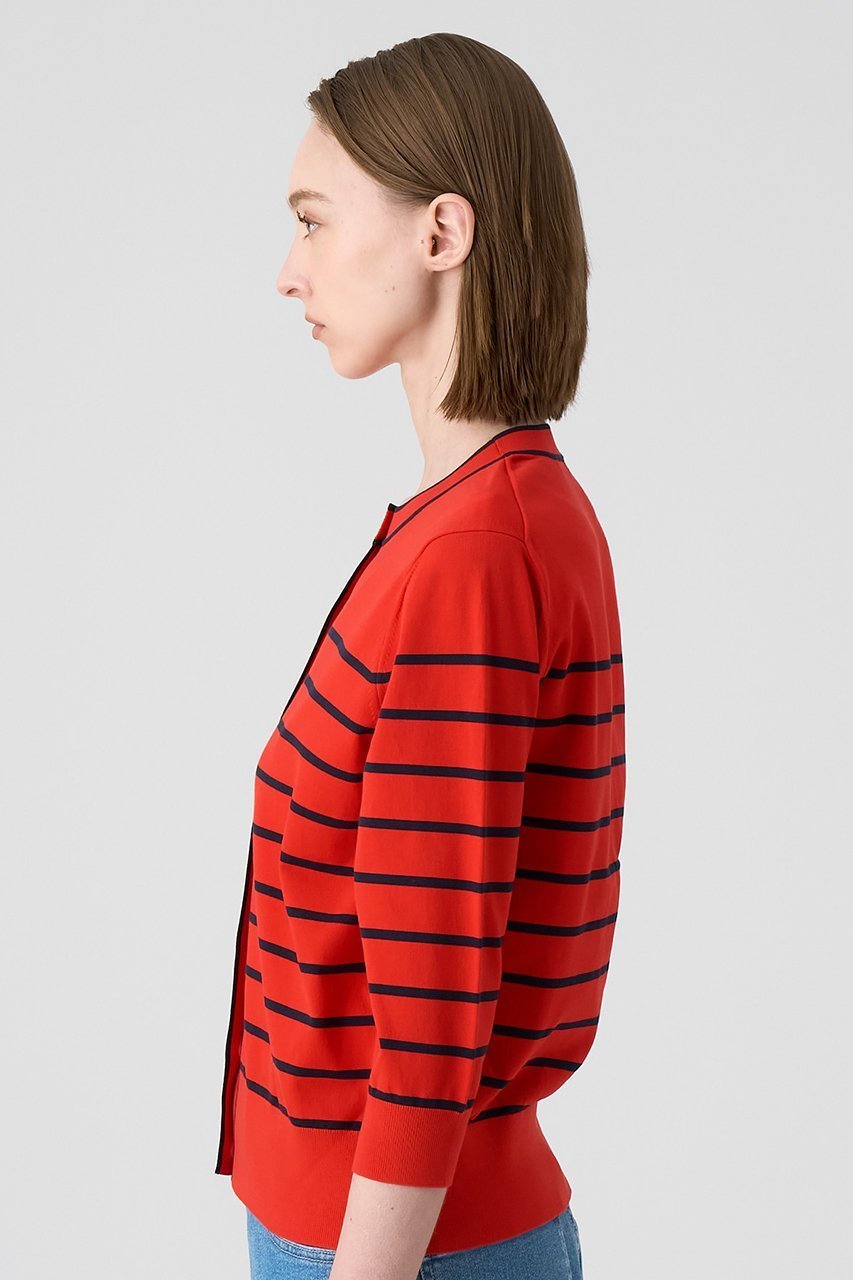 【アナイ/ANAYI】のハイツイストコットンナイロンボーダーカーディガン 人気、トレンドファッション・服の通販 founy(ファニー) 　ファッション　Fashion　レディースファッション　Fashion for Women　トップス・カットソー　Cut & Sew Tops　ニット　Knit Tops & Sweaters　カーディガン・羽織り　Layered Style Cardigans　カーディガン　Cardigan, Knitwear　コンパクト　Compact, Small Size　ボーダー　Border, Stripe　メタル　Metal, Metal Parts　other-8|ID: prp329100004608581 ipo3291000000032943823