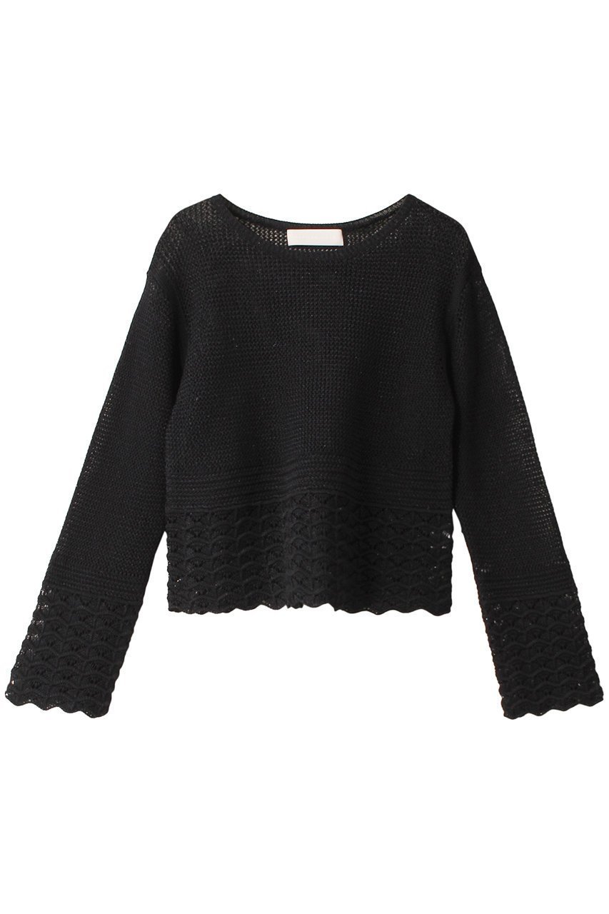 【マリリンムーン/MARILYN MOON】のギマコットンラメニットメッシュトップ インテリア・キッズ・メンズ・レディースファッション・服の通販 founy(ファニー) 　ファッション　Fashion　レディースファッション　Fashion for Women　トップス・カットソー　Cut & Sew Tops　ニット　Knit Tops & Sweaters　カジュアルプルオーバー・ニットトップス　Pullovers & Knit Tops / Casual Pullovers　おすすめ　Recommended / Our Picks　インナー　Innerwear　クロップド　Cropped, Short Length　トレンド　Trend, Trending Now　ハーフ　Half, Half-Length　バランス　Balance, Style Balance　マニッシュ　Mannish, Boyish　メッシュ　Mesh, Net Fabric　モダン　Modern, Contemporary　夏　Summer　長袖　Long Sleeve, Full Sleeve　ブラック|ID: prp329100004608616 ipo3291000000032945071