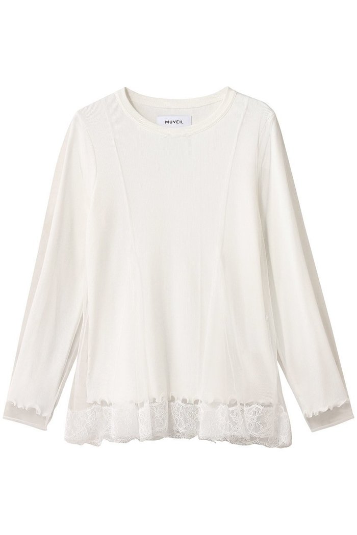 【ミュベール/MUVEIL】のレースチュールフレアーカットソー インテリア・キッズ・メンズ・レディースファッション・服の通販 founy(ファニー) https://founy.com/ ファッション Fashion レディースファッション Fashion for Women トップス・カットソー Cut & Sew Tops シャツ・ブラウス・オフィスカジュアル Elegant Blouses & Button-Ups ロングTシャツ・Tシャツ Longline T-Shirts & Tees カットソー・ベーシックTシャツ Cut-and-Sewn Tops / Stretch Tees & Basics 2025年 2025 2025-2026秋冬・A/W Autumn/Winter 2025–26 AW25–26 エアリー Airy Texture カットソー Cut and Sewn Top シンプル Simple, Minimal スリーブ Sleeve, Long Sleeve / Short Sleeve チュール Tulip, Tulip Motif テレコ Ribbed, Rib Stitch フレア Flare, Flared ボトム Bottoms, Lower Wear ロング Long, Long-Length A/W・秋冬 Autumn/Winter |ID: prp329100004608726 ipo3291000000032947778