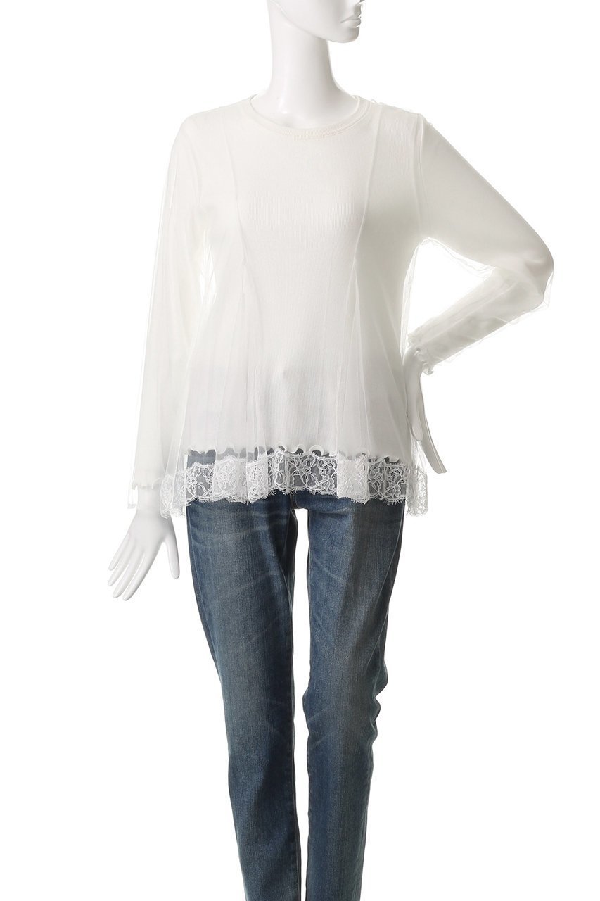 【ミュベール/MUVEIL】のレースチュールフレアーカットソー 人気、トレンドファッション・服の通販 founy(ファニー) 　ファッション　Fashion　レディースファッション　Fashion for Women　トップス・カットソー　Cut & Sew Tops　シャツ・ブラウス・オフィスカジュアル　Elegant Blouses & Button-Ups　ロングTシャツ・Tシャツ　Longline T-Shirts & Tees　カットソー・ベーシックTシャツ　Cut-and-Sewn Tops / Stretch Tees & Basics　2025年　2025　2025-2026秋冬・A/W　Autumn/Winter 2025–26 AW25–26　エアリー　Airy Texture　カットソー　Cut and Sewn Top　シンプル　Simple, Minimal　スリーブ　Sleeve, Long Sleeve / Short Sleeve　チュール　Tulip, Tulip Motif　テレコ　Ribbed, Rib Stitch　フレア　Flare, Flared　ボトム　Bottoms, Lower Wear　ロング　Long, Long-Length　A/W・秋冬　Autumn/Winter　other-2|ID: prp329100004608726 ipo3291000000032947789