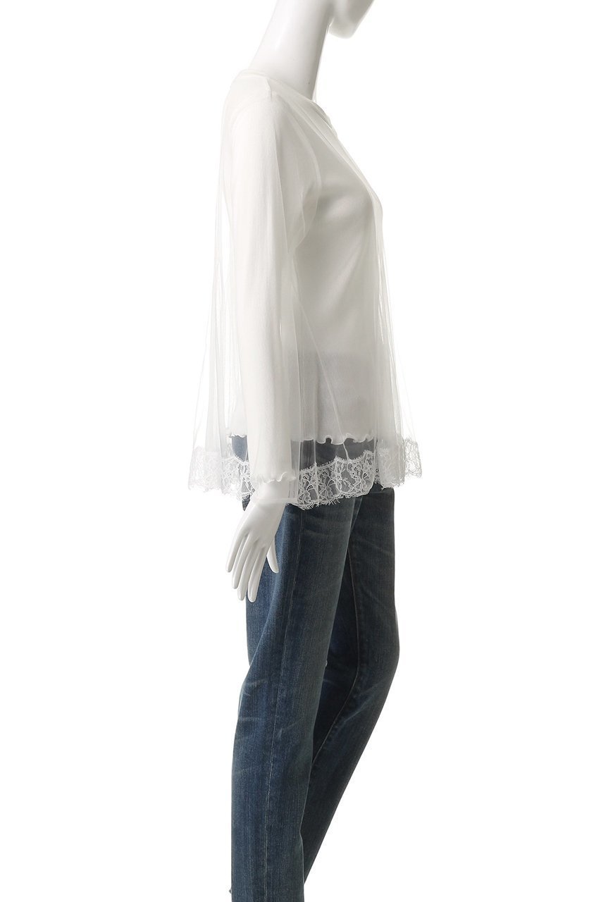 【ミュベール/MUVEIL】のレースチュールフレアーカットソー 人気、トレンドファッション・服の通販 founy(ファニー) 　ファッション　Fashion　レディースファッション　Fashion for Women　トップス・カットソー　Cut & Sew Tops　シャツ・ブラウス・オフィスカジュアル　Elegant Blouses & Button-Ups　ロングTシャツ・Tシャツ　Longline T-Shirts & Tees　カットソー・ベーシックTシャツ　Cut-and-Sewn Tops / Stretch Tees & Basics　2025年　2025　2025-2026秋冬・A/W　Autumn/Winter 2025–26 AW25–26　エアリー　Airy Texture　カットソー　Cut and Sewn Top　シンプル　Simple, Minimal　スリーブ　Sleeve, Long Sleeve / Short Sleeve　チュール　Tulip, Tulip Motif　テレコ　Ribbed, Rib Stitch　フレア　Flare, Flared　ボトム　Bottoms, Lower Wear　ロング　Long, Long-Length　A/W・秋冬　Autumn/Winter　other-3|ID: prp329100004608726 ipo3291000000032947796