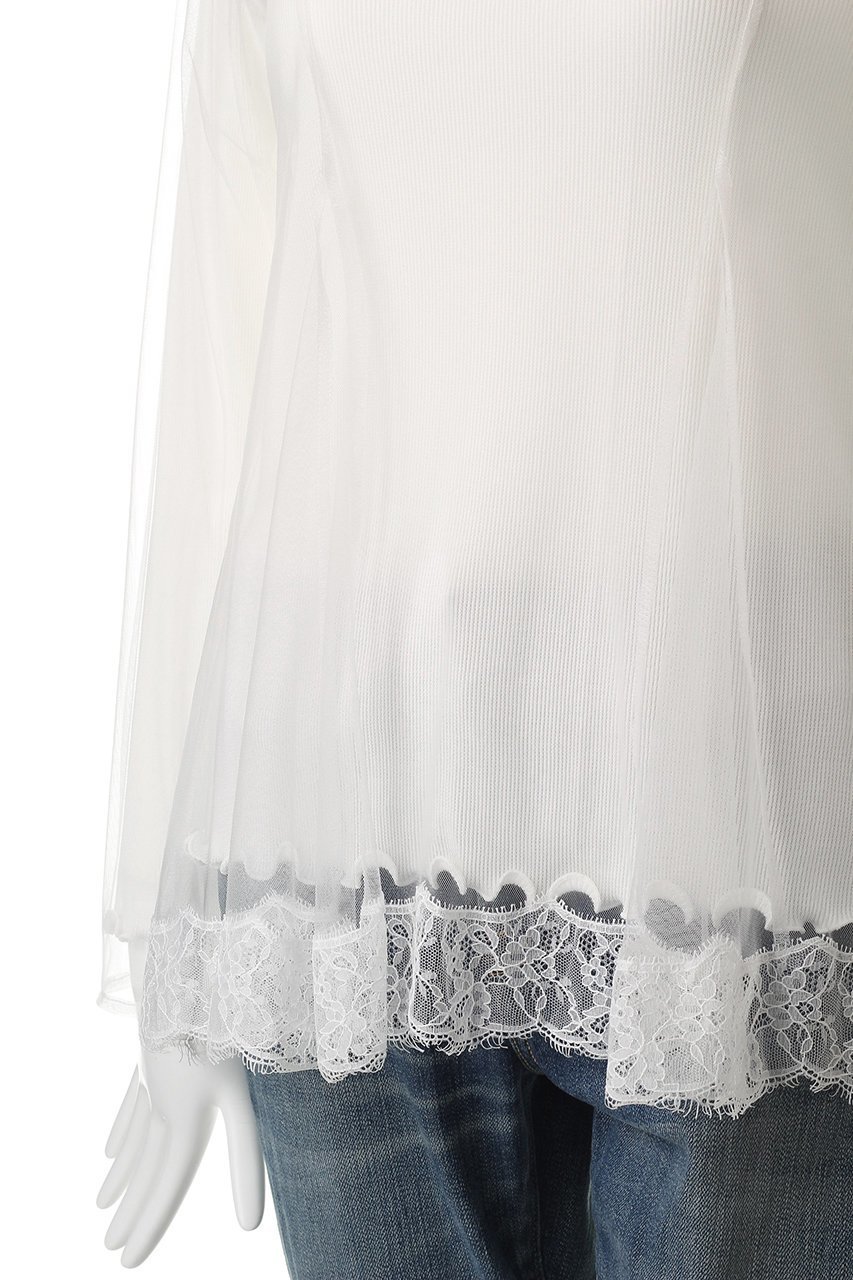 【ミュベール/MUVEIL】のレースチュールフレアーカットソー 人気、トレンドファッション・服の通販 founy(ファニー) 　ファッション　Fashion　レディースファッション　Fashion for Women　トップス・カットソー　Cut & Sew Tops　シャツ・ブラウス・オフィスカジュアル　Elegant Blouses & Button-Ups　ロングTシャツ・Tシャツ　Longline T-Shirts & Tees　カットソー・ベーシックTシャツ　Cut-and-Sewn Tops / Stretch Tees & Basics　2025年　2025　2025-2026秋冬・A/W　Autumn/Winter 2025–26 AW25–26　エアリー　Airy Texture　カットソー　Cut and Sewn Top　シンプル　Simple, Minimal　スリーブ　Sleeve, Long Sleeve / Short Sleeve　チュール　Tulip, Tulip Motif　テレコ　Ribbed, Rib Stitch　フレア　Flare, Flared　ボトム　Bottoms, Lower Wear　ロング　Long, Long-Length　A/W・秋冬　Autumn/Winter　other-5|ID: prp329100004608726 ipo3291000000032947806