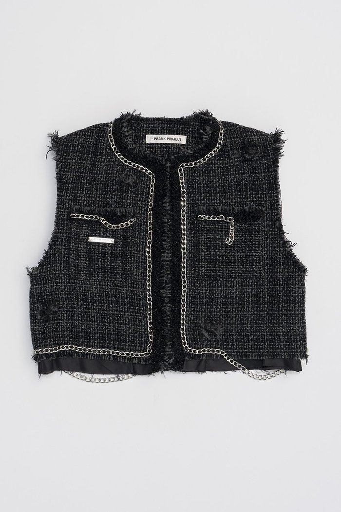 【プランク プロジェクト/PRANK PROJECT】のクロップドツイードベスト / Cropped Tweed Vest インテリア・キッズ・メンズ・レディースファッション・服の通販 founy(ファニー) https://founy.com/ ファッション Fashion レディースファッション Fashion for Women アウター Coat / Outerwear Collection レディースジャケット・軽アウター Jackets おすすめ Recommended / Our Picks クラシカル Classical, Vintage-Inspired ジャケット Jacket, Outerwear ダメージ Distressed, Destroyed チェック Check, Plaid, Tartan チェーン Chain, Chain Strap ツイード Twill, Twill Weave ベスト Vest, Waistcoat |ID: prp329100004608727 ipo3291000000034980432