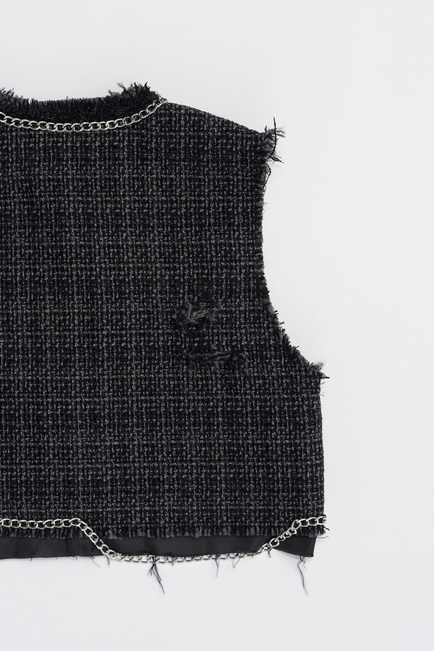 【プランク プロジェクト/PRANK PROJECT】のクロップドツイードベスト / Cropped Tweed Vest 人気、トレンドファッション・服の通販 founy(ファニー) 　ファッション　Fashion　レディースファッション　Fashion for Women　アウター　Coat / Outerwear Collection　レディースジャケット・軽アウター　Jackets　おすすめ　Recommended / Our Picks　クラシカル　Classical, Vintage-Inspired　ジャケット　Jacket, Outerwear　ダメージ　Distressed, Destroyed　チェック　Check, Plaid, Tartan　チェーン　Chain, Chain Strap　ツイード　Twill, Twill Weave　ベスト　Vest, Waistcoat　other-7|ID: prp329100004608727 ipo3291000000035670101