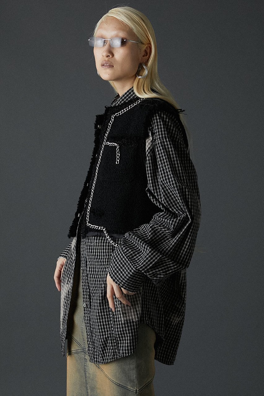 【プランク プロジェクト/PRANK PROJECT】のクロップドツイードベスト / Cropped Tweed Vest 人気、トレンドファッション・服の通販 founy(ファニー) 　ファッション　Fashion　レディースファッション　Fashion for Women　アウター　Coat / Outerwear Collection　レディースジャケット・軽アウター　Jackets　おすすめ　Recommended / Our Picks　クラシカル　Classical, Vintage-Inspired　ジャケット　Jacket, Outerwear　ダメージ　Distressed, Destroyed　チェック　Check, Plaid, Tartan　チェーン　Chain, Chain Strap　ツイード　Twill, Twill Weave　ベスト　Vest, Waistcoat　other-3|ID: prp329100004608727 ipo3291000000035777832