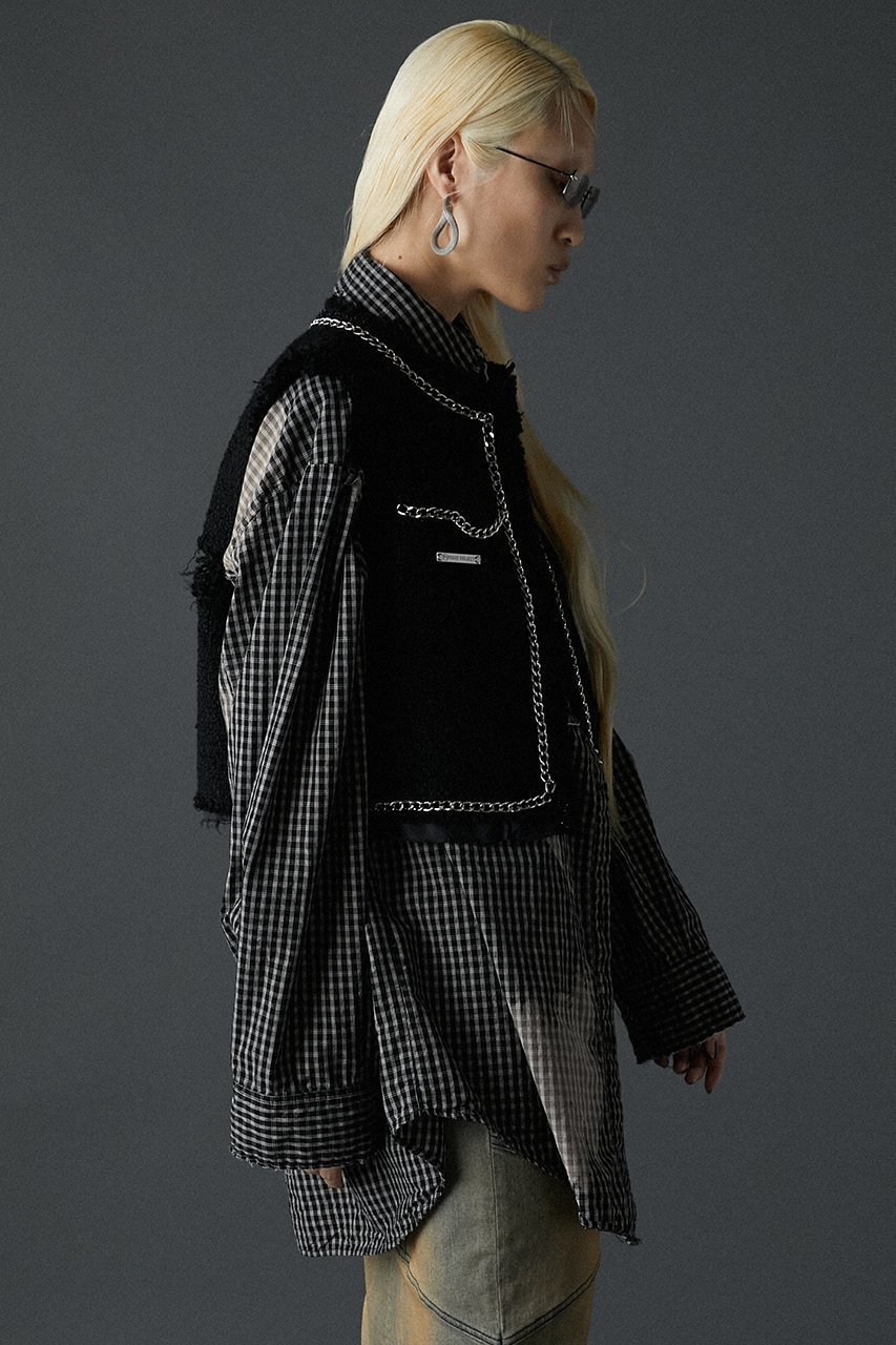 【プランク プロジェクト/PRANK PROJECT】のクロップドツイードベスト / Cropped Tweed Vest 人気、トレンドファッション・服の通販 founy(ファニー) 　ファッション　Fashion　レディースファッション　Fashion for Women　アウター　Coat / Outerwear Collection　レディースジャケット・軽アウター　Jackets　おすすめ　Recommended / Our Picks　クラシカル　Classical, Vintage-Inspired　ジャケット　Jacket, Outerwear　ダメージ　Distressed, Destroyed　チェック　Check, Plaid, Tartan　チェーン　Chain, Chain Strap　ツイード　Twill, Twill Weave　ベスト　Vest, Waistcoat　other-5|ID: prp329100004608727 ipo3291000000035777834