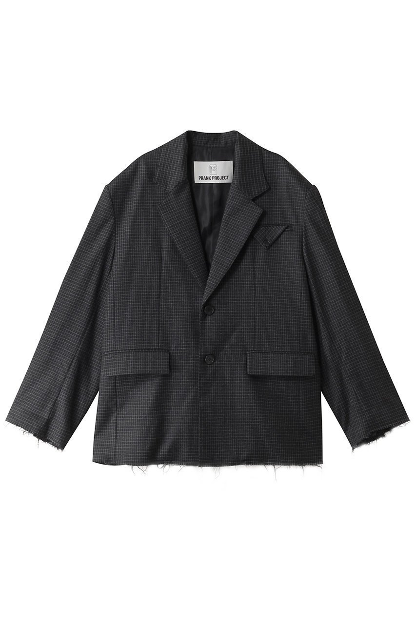 【プランク プロジェクト/PRANK PROJECT】のローヘムジャケット / Low Hem Jacket インテリア・キッズ・メンズ・レディースファッション・服の通販 founy(ファニー) 　ファッション　Fashion　レディースファッション　Fashion for Women　アウター　Coat / Outerwear Collection　レディースジャケット・軽アウター　Jackets　アンゴラ　Angora Knitwear　カットオフ　Cut-Off Design　シルク　Silk, 100% Silk　ジャケット　Jacket, Outerwear　ストライプ　Stripe, Striped Pattern　セットアップ　Set-Up, Coordinated Outfit　チェック　Check, Plaid, Tartan　ポケット　Pocket, Pocket Detail　ワッシャー　Washer, Crinkled Finish　BLK(ブラック)|ID: prp329100004608743 ipo3291000000034980442