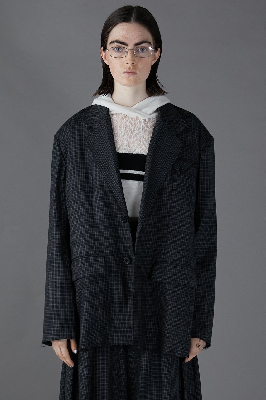 【プランク プロジェクト/PRANK PROJECT】のローヘムジャケット / Low Hem Jacket 人気、トレンドファッション・服の通販 founy(ファニー) 　ファッション　Fashion　レディースファッション　Fashion for Women　アウター　Coat / Outerwear Collection　レディースジャケット・軽アウター　Jackets　アンゴラ　Angora Knitwear　カットオフ　Cut-Off Design　シルク　Silk, 100% Silk　ジャケット　Jacket, Outerwear　ストライプ　Stripe, Striped Pattern　セットアップ　Set-Up, Coordinated Outfit　チェック　Check, Plaid, Tartan　ポケット　Pocket, Pocket Detail　ワッシャー　Washer, Crinkled Finish　other-8|ID: prp329100004608743 ipo3291000000034980450