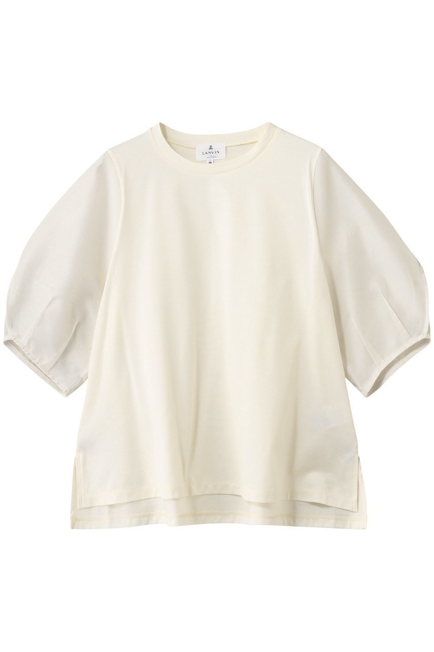 【ランバン オン ブルー/LANVIN en Bleu】のシアーコクーンスリーブコンビカットソー インテリア・キッズ・メンズ・レディースファッション・服の通販 founy(ファニー) 　ファッション　Fashion　レディースファッション　Fashion for Women　トップス・カットソー　Cut & Sew Tops　シャツ・ブラウス・オフィスカジュアル　Elegant Blouses & Button-Ups　ロングTシャツ・Tシャツ　Longline T-Shirts & Tees　カットソー・ベーシックTシャツ　Cut-and-Sewn Tops / Stretch Tees & Basics　カットソー　Cut and Sewn Top　コンシャス　Conscious, Bodycon　シアー　Sheer, See-Through　ショート　Short, Short Length　シンプル　Simple, Minimal　スリーブ　Sleeve, Long Sleeve / Short Sleeve　ボトム　Bottoms, Lower Wear　新作・新入荷　New Arrivals / New In　オフ|ID: prp329100004608746 ipo3291000000032948293