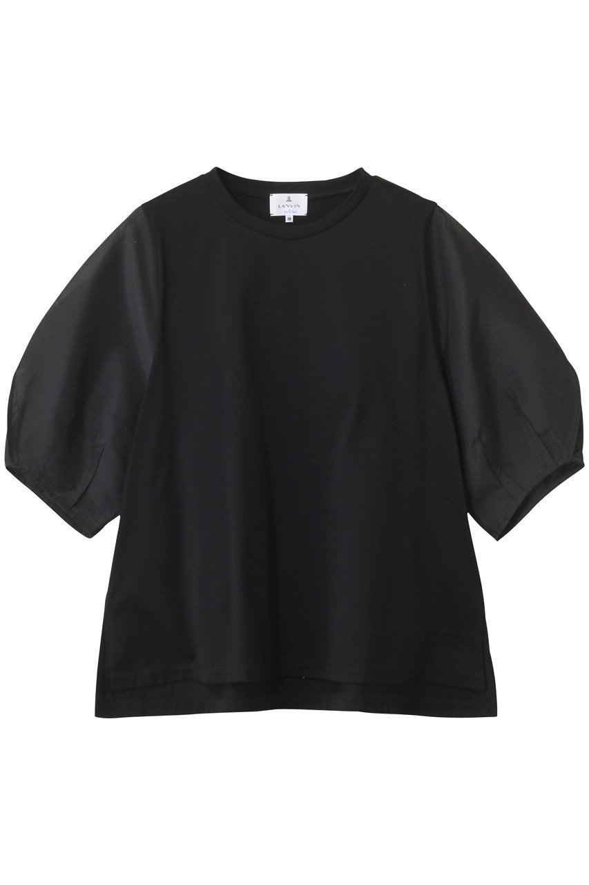 【ランバン オン ブルー/LANVIN en Bleu】のシアーコクーンスリーブコンビカットソー インテリア・キッズ・メンズ・レディースファッション・服の通販 founy(ファニー) 　ファッション　Fashion　レディースファッション　Fashion for Women　トップス・カットソー　Cut & Sew Tops　シャツ・ブラウス・オフィスカジュアル　Elegant Blouses & Button-Ups　ロングTシャツ・Tシャツ　Longline T-Shirts & Tees　カットソー・ベーシックTシャツ　Cut-and-Sewn Tops / Stretch Tees & Basics　カットソー　Cut and Sewn Top　コンシャス　Conscious, Bodycon　シアー　Sheer, See-Through　ショート　Short, Short Length　シンプル　Simple, Minimal　スリーブ　Sleeve, Long Sleeve / Short Sleeve　ボトム　Bottoms, Lower Wear　新作・新入荷　New Arrivals / New In　ブラック|ID: prp329100004608746 ipo3291000000032948297