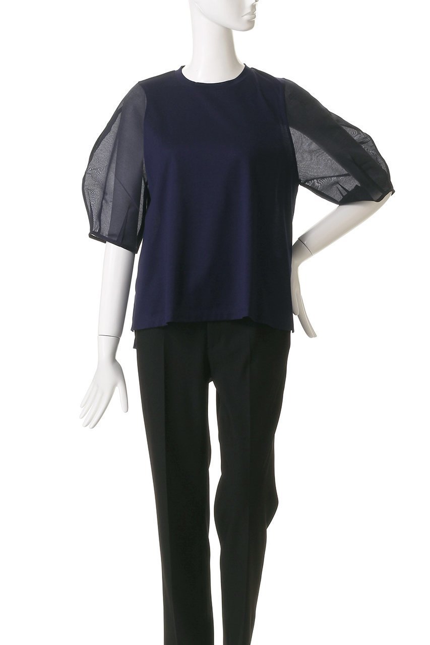 【ランバン オン ブルー/LANVIN en Bleu】のシアーコクーンスリーブコンビカットソー 人気、トレンドファッション・服の通販 founy(ファニー) 　ファッション　Fashion　レディースファッション　Fashion for Women　トップス・カットソー　Cut & Sew Tops　シャツ・ブラウス・オフィスカジュアル　Elegant Blouses & Button-Ups　ロングTシャツ・Tシャツ　Longline T-Shirts & Tees　カットソー・ベーシックTシャツ　Cut-and-Sewn Tops / Stretch Tees & Basics　カットソー　Cut and Sewn Top　コンシャス　Conscious, Bodycon　シアー　Sheer, See-Through　ショート　Short, Short Length　シンプル　Simple, Minimal　スリーブ　Sleeve, Long Sleeve / Short Sleeve　ボトム　Bottoms, Lower Wear　新作・新入荷　New Arrivals / New In　other-2|ID: prp329100004608746 ipo3291000000032948303
