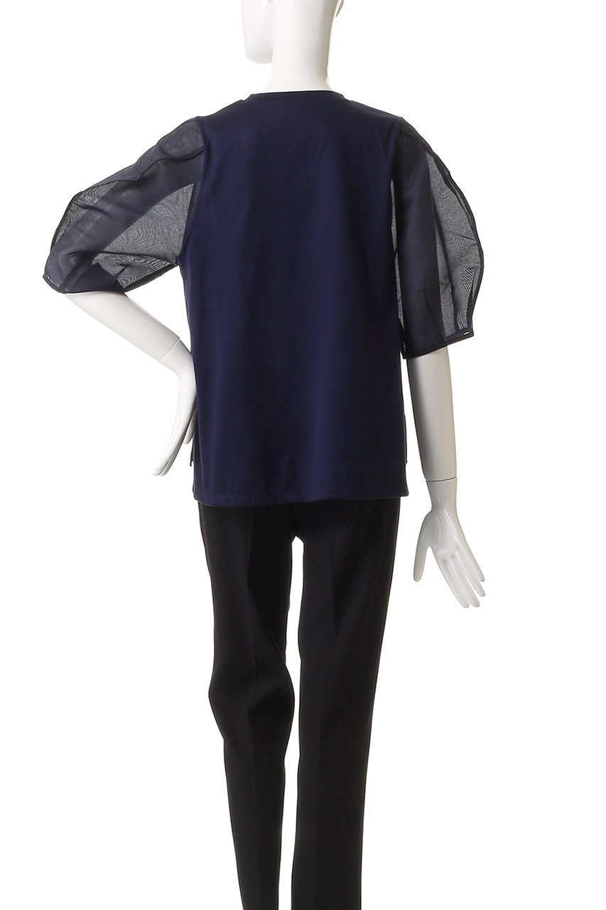 【ランバン オン ブルー/LANVIN en Bleu】のシアーコクーンスリーブコンビカットソー 人気、トレンドファッション・服の通販 founy(ファニー) 　ファッション　Fashion　レディースファッション　Fashion for Women　トップス・カットソー　Cut & Sew Tops　シャツ・ブラウス・オフィスカジュアル　Elegant Blouses & Button-Ups　ロングTシャツ・Tシャツ　Longline T-Shirts & Tees　カットソー・ベーシックTシャツ　Cut-and-Sewn Tops / Stretch Tees & Basics　カットソー　Cut and Sewn Top　コンシャス　Conscious, Bodycon　シアー　Sheer, See-Through　ショート　Short, Short Length　シンプル　Simple, Minimal　スリーブ　Sleeve, Long Sleeve / Short Sleeve　ボトム　Bottoms, Lower Wear　新作・新入荷　New Arrivals / New In　other-4|ID: prp329100004608746 ipo3291000000032948315