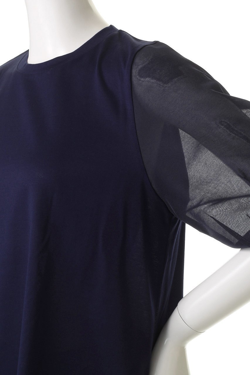 【ランバン オン ブルー/LANVIN en Bleu】のシアーコクーンスリーブコンビカットソー 人気、トレンドファッション・服の通販 founy(ファニー) 　ファッション　Fashion　レディースファッション　Fashion for Women　トップス・カットソー　Cut & Sew Tops　シャツ・ブラウス・オフィスカジュアル　Elegant Blouses & Button-Ups　ロングTシャツ・Tシャツ　Longline T-Shirts & Tees　カットソー・ベーシックTシャツ　Cut-and-Sewn Tops / Stretch Tees & Basics　カットソー　Cut and Sewn Top　コンシャス　Conscious, Bodycon　シアー　Sheer, See-Through　ショート　Short, Short Length　シンプル　Simple, Minimal　スリーブ　Sleeve, Long Sleeve / Short Sleeve　ボトム　Bottoms, Lower Wear　新作・新入荷　New Arrivals / New In　other-5|ID: prp329100004608746 ipo3291000000032948320
